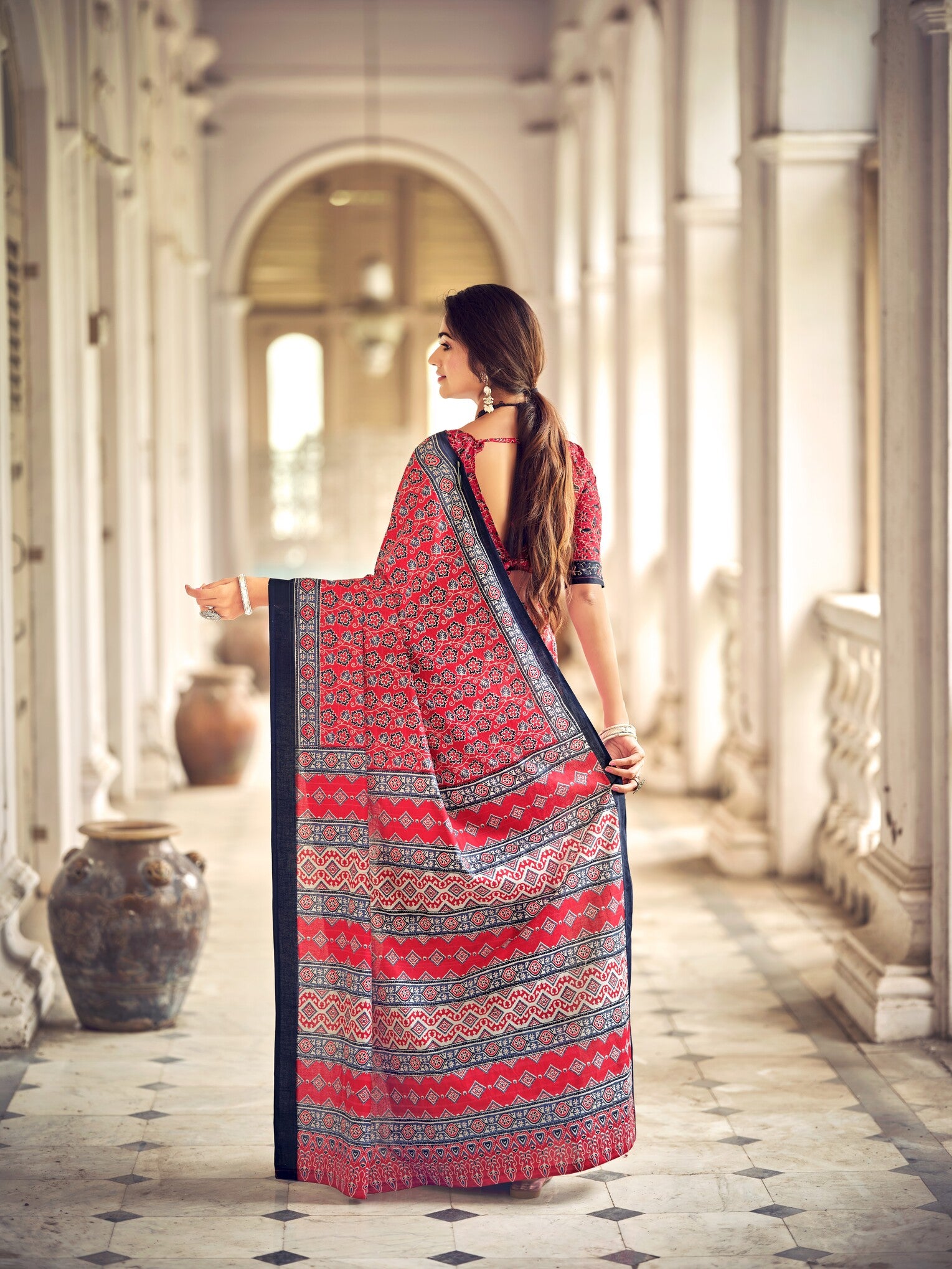 Pure Malai Cotton Ajrakh Saree
