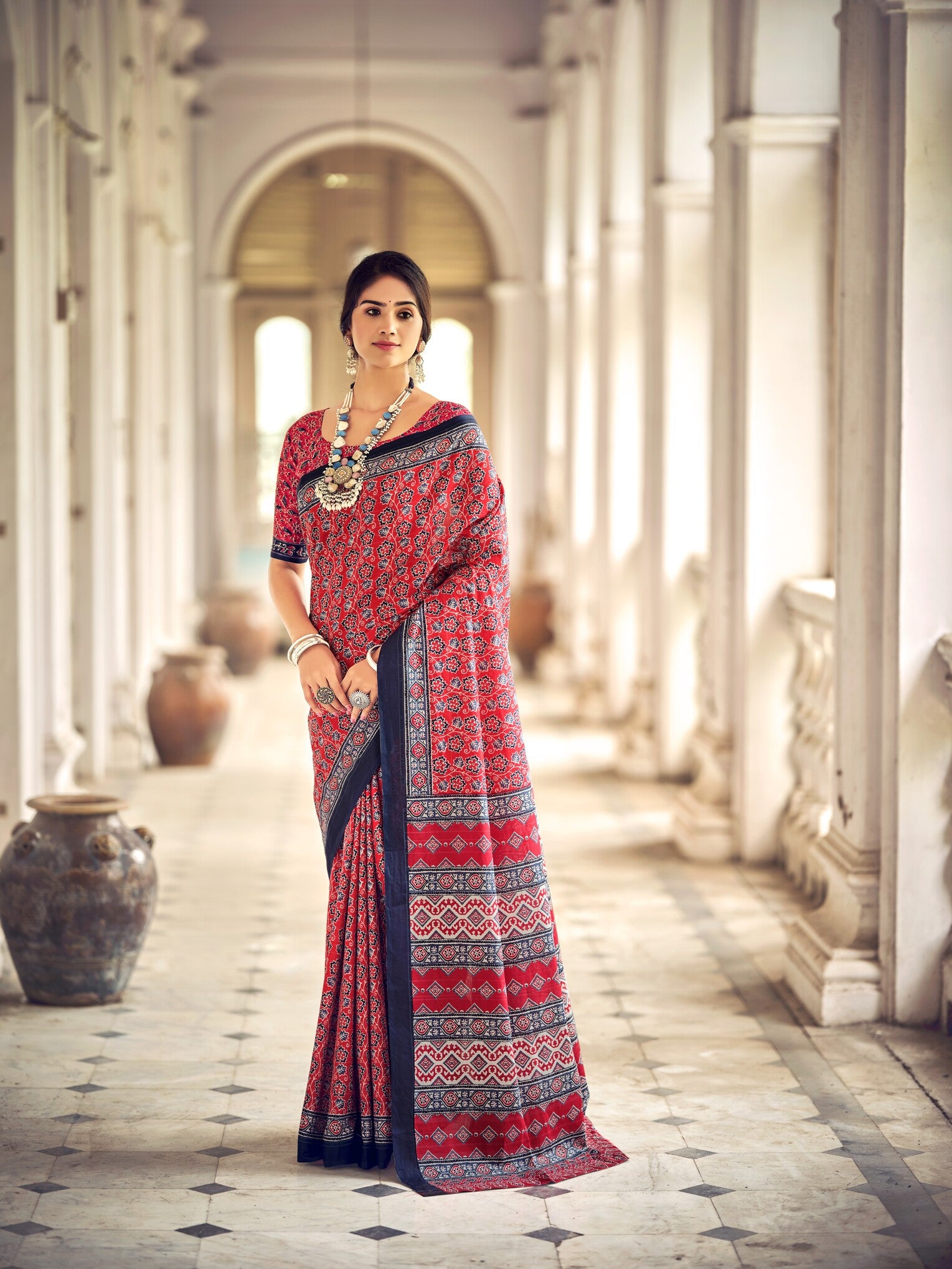 Pure Malai Cotton Ajrakh Saree