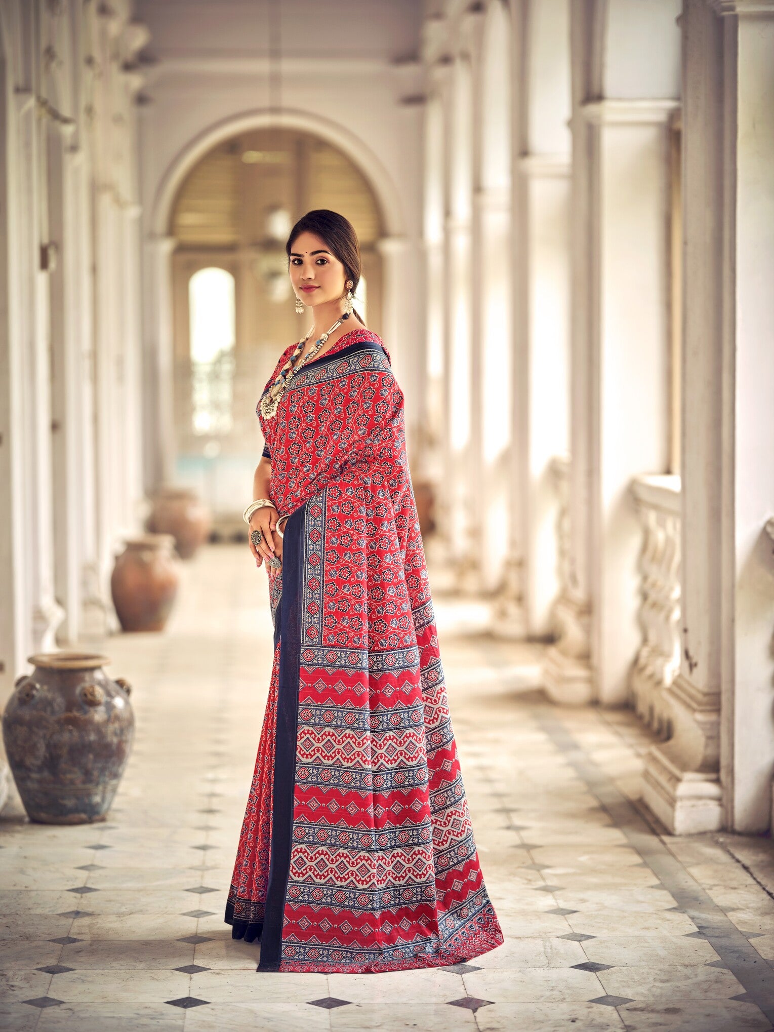 Pure Malai Cotton Ajrakh Saree