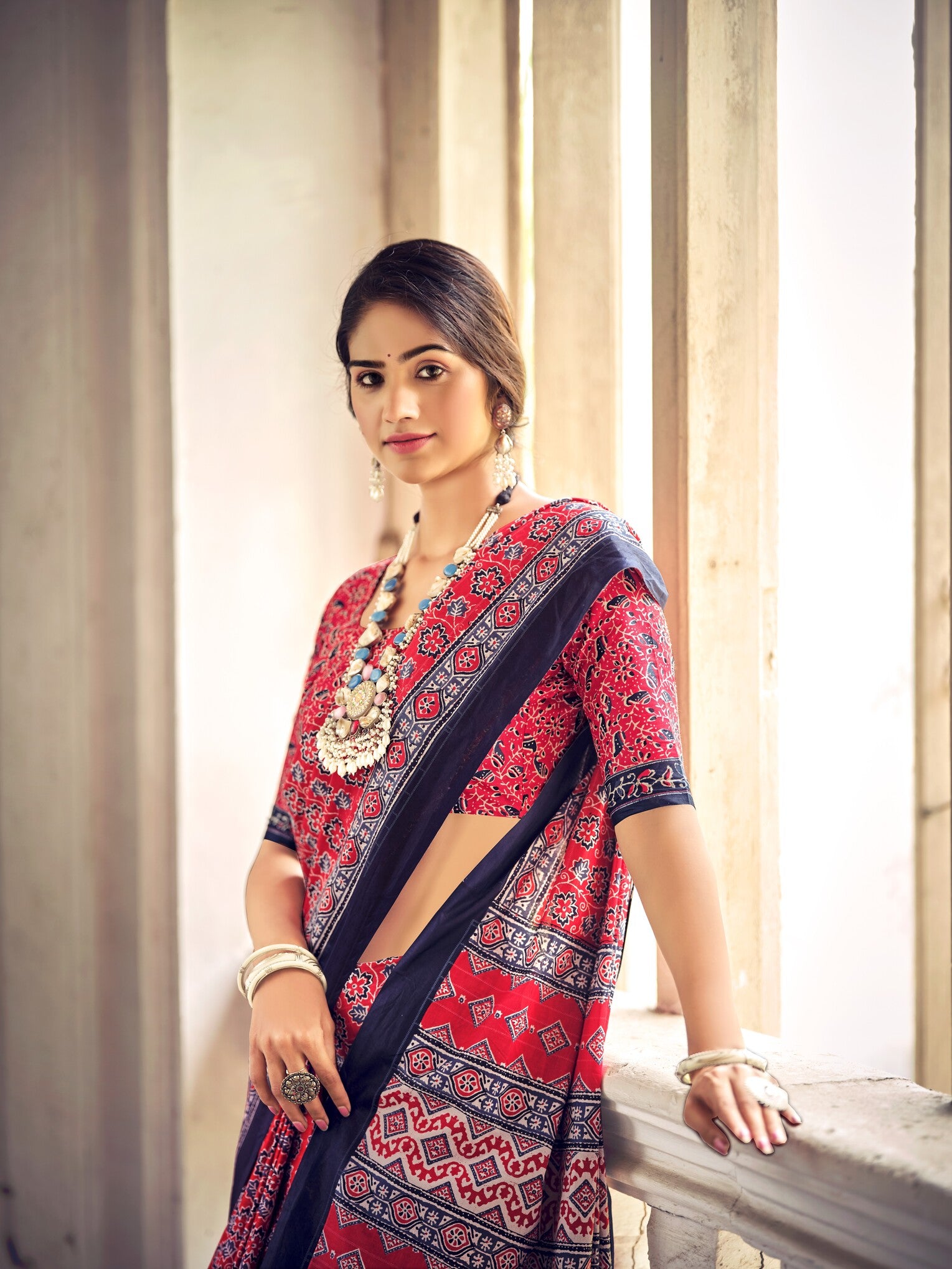 Pure Malai Cotton Ajrakh Saree