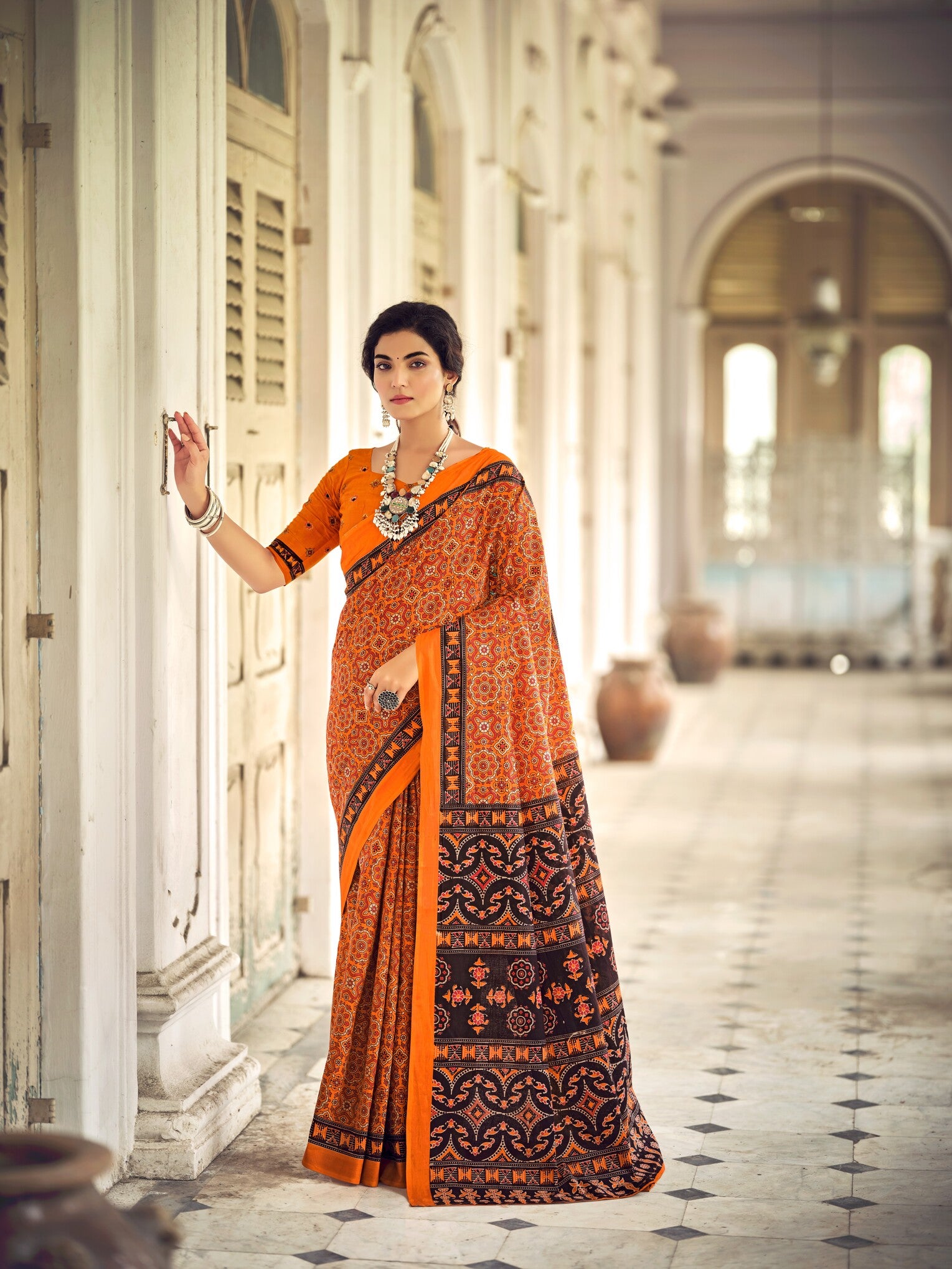 Pure Malai Cotton Ajrakh Saree