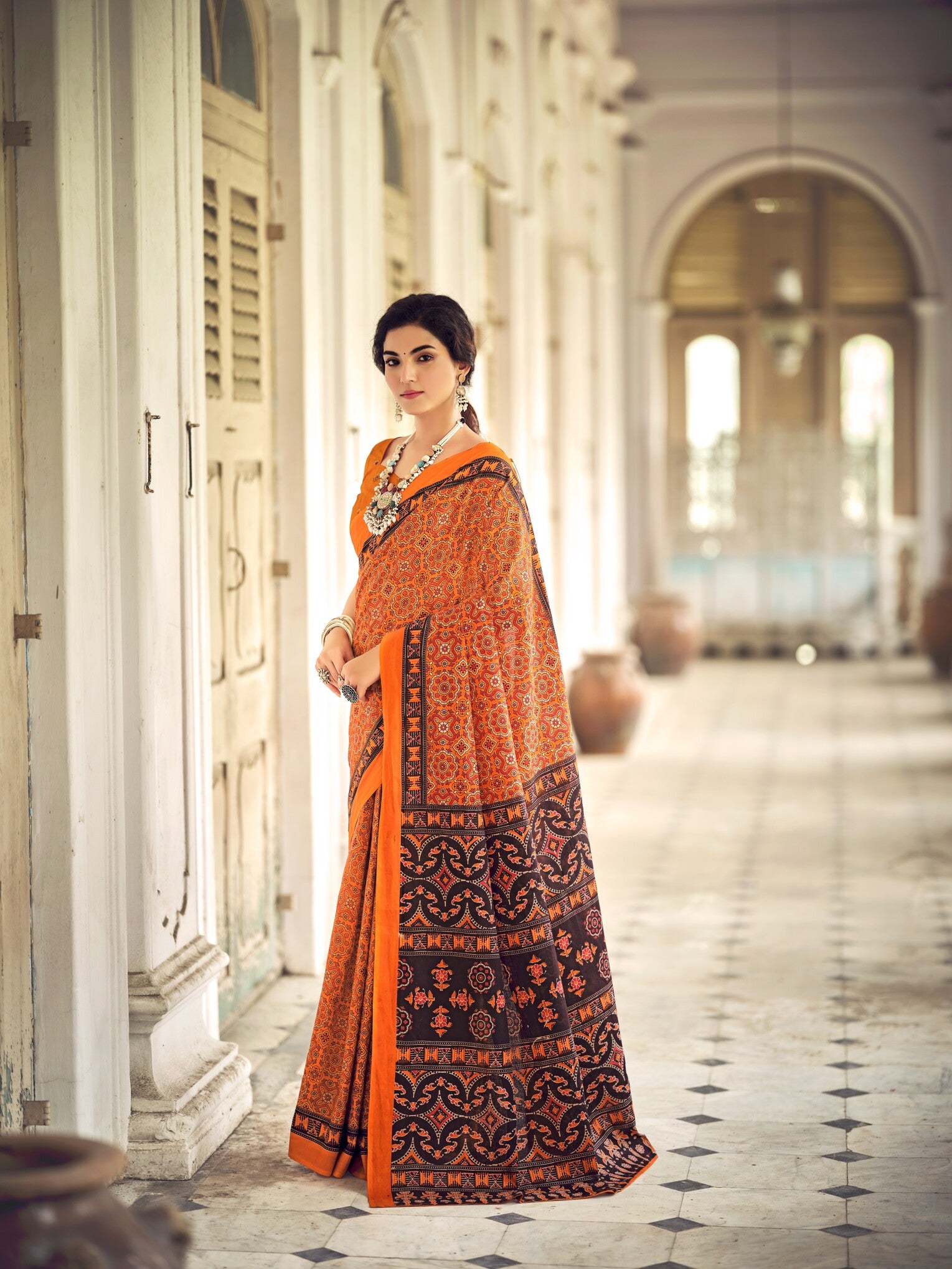 Pure Malai Cotton Ajrakh Saree