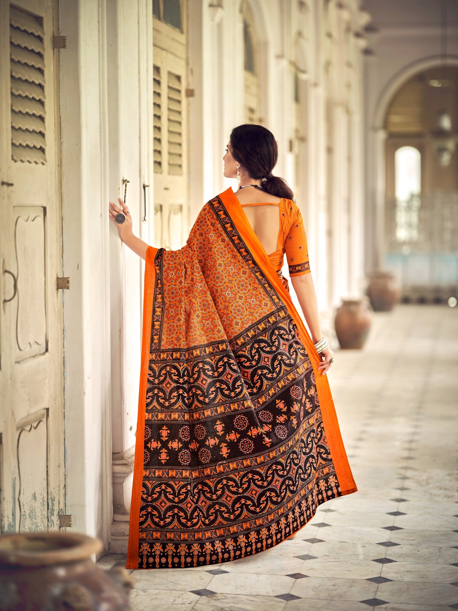 Pure Malai Cotton Ajrakh Saree
