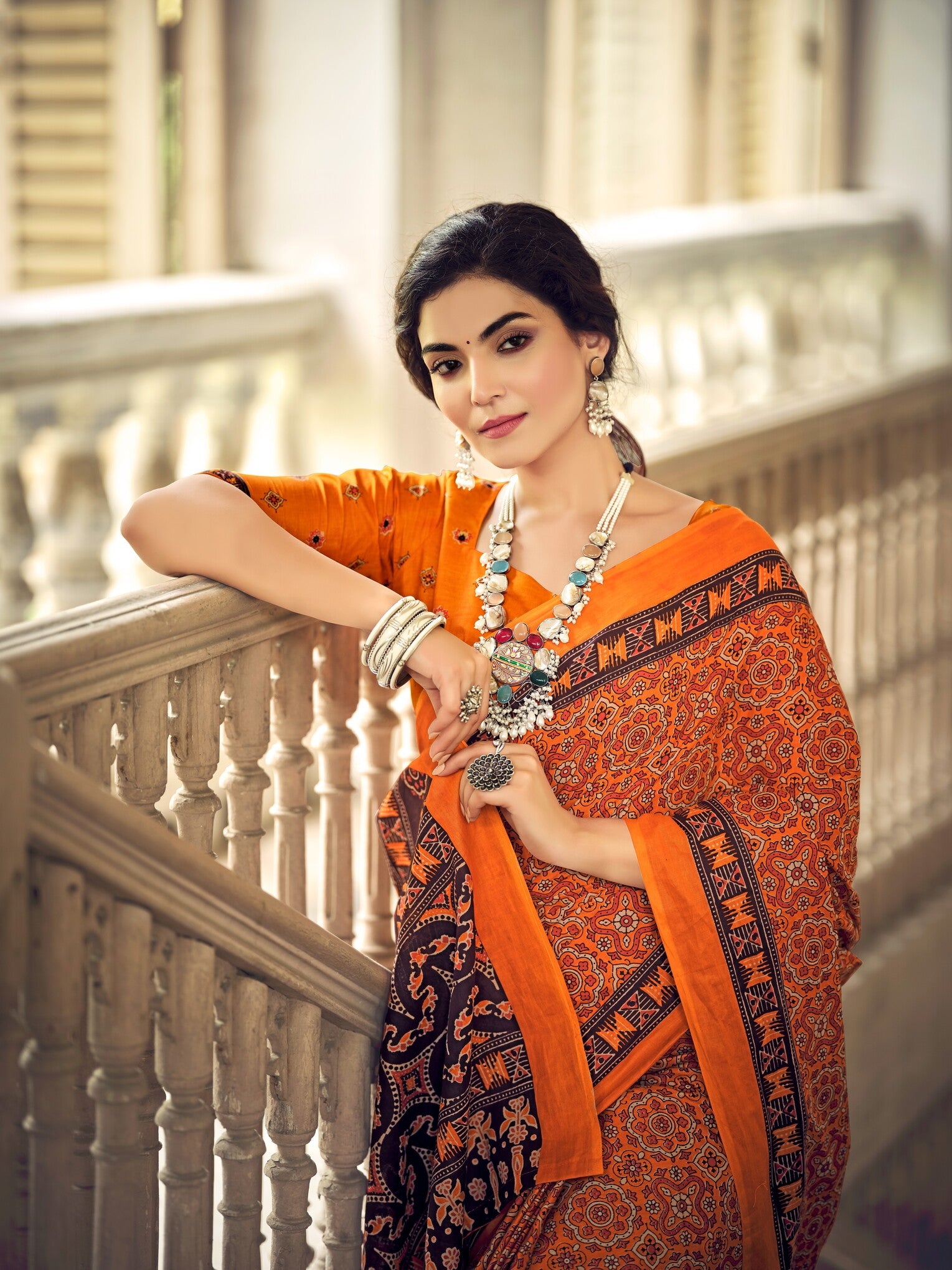 Pure Malai Cotton Ajrakh Saree