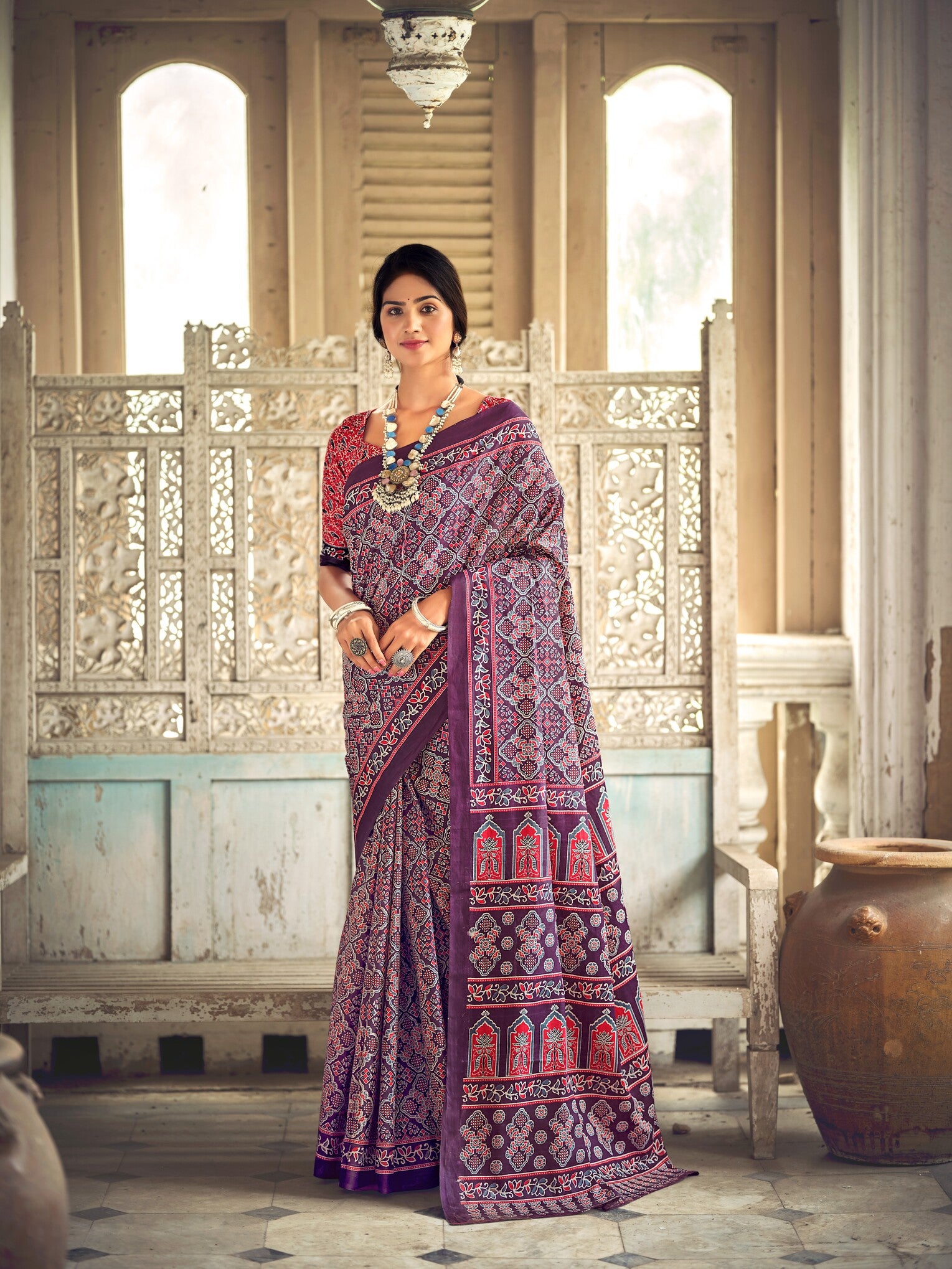 Pure Malai Cotton Ajrakh Saree