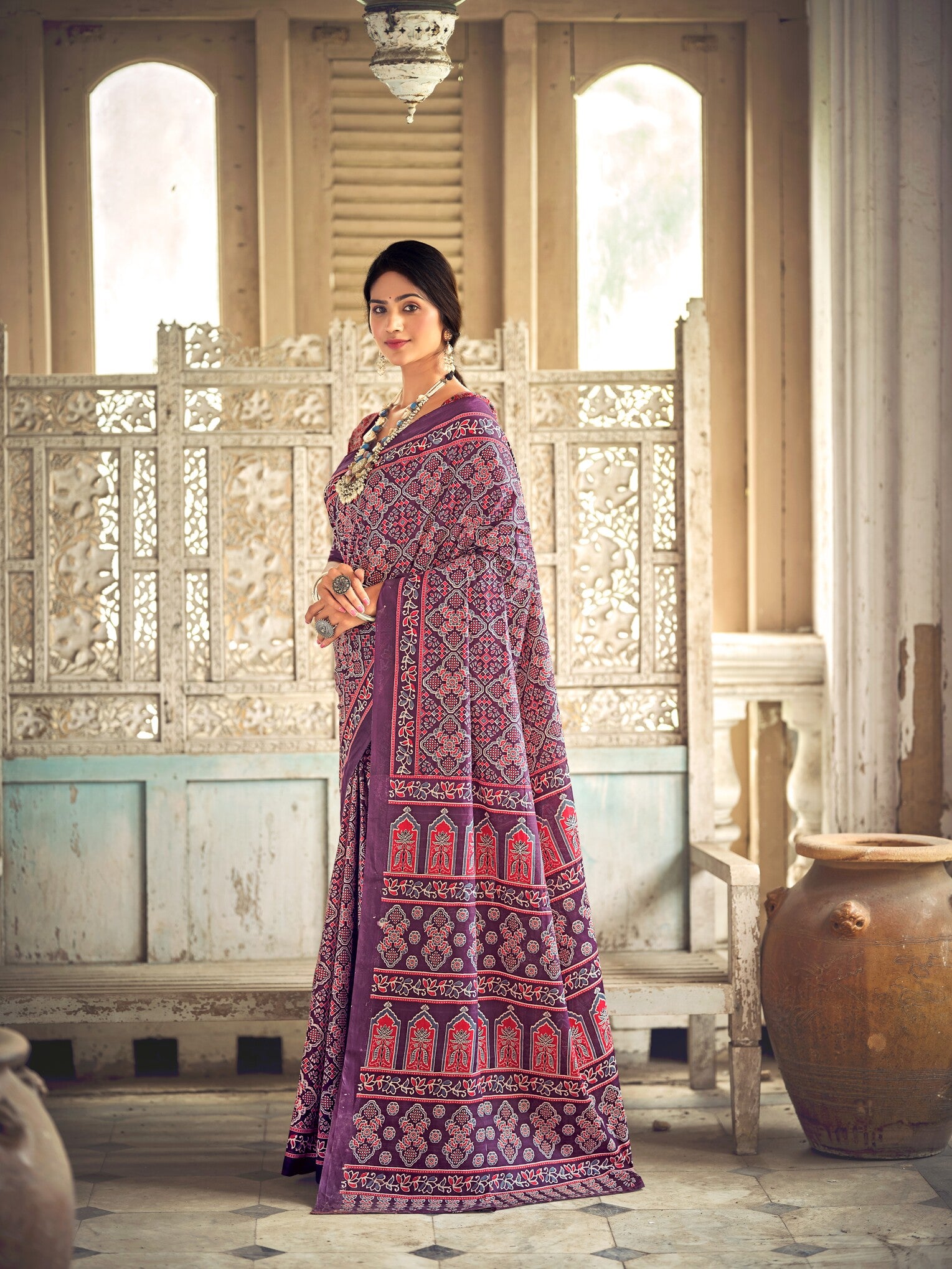 Pure Malai Cotton Ajrakh Saree