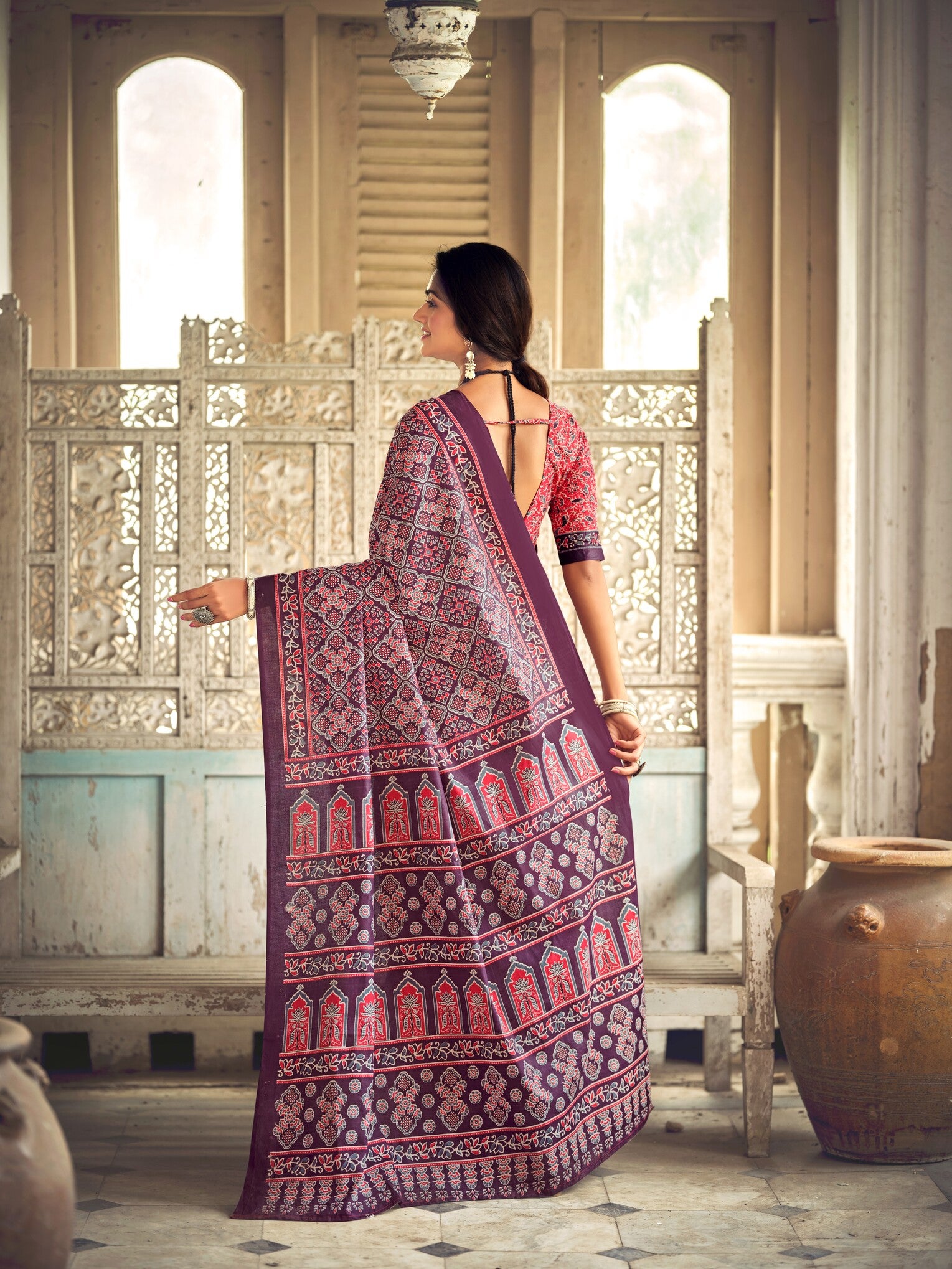 Pure Malai Cotton Ajrakh Saree