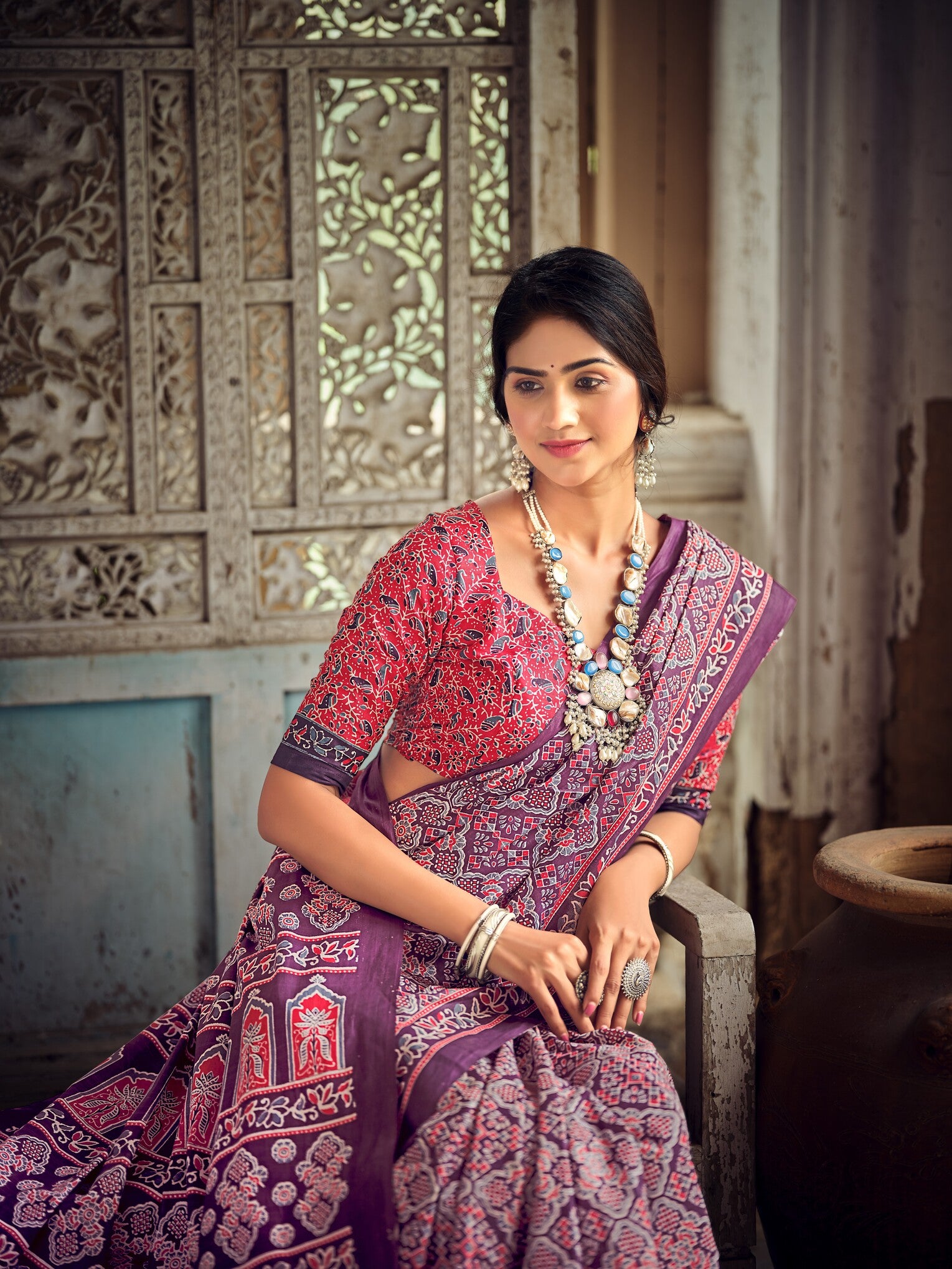 Pure Malai Cotton Ajrakh Saree