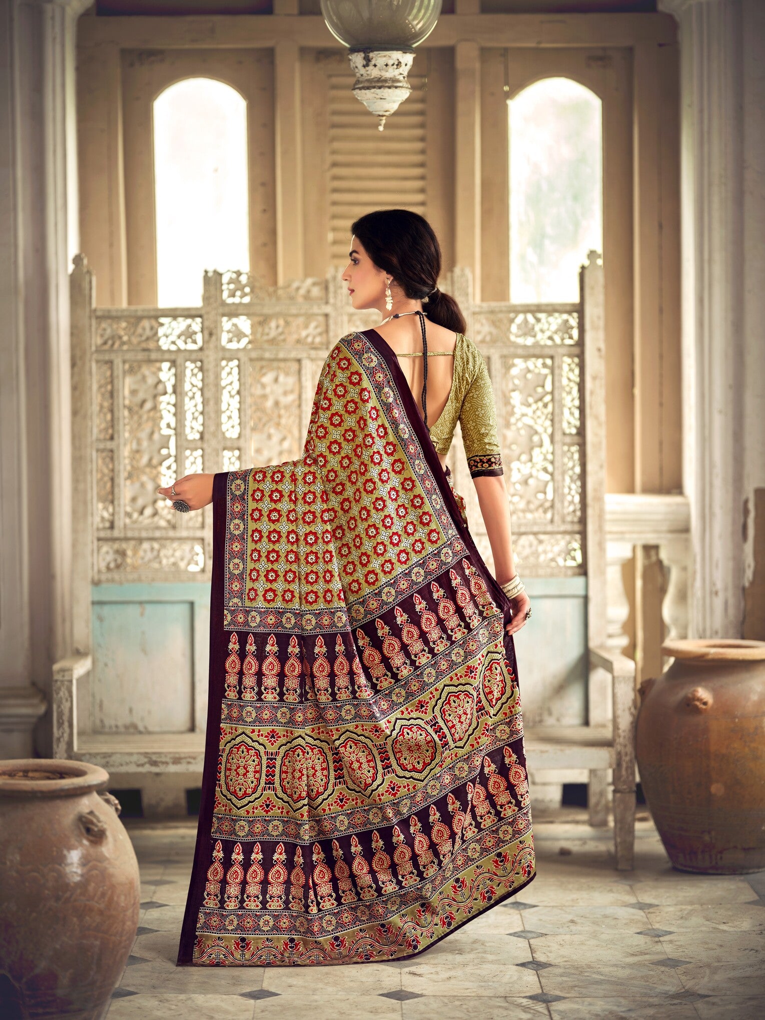 Pure Malai Cotton Ajrakh Saree