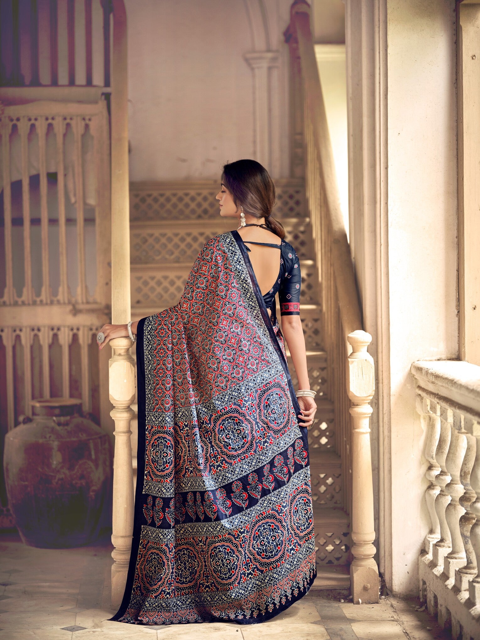 Pure Malai Cotton Ajrakh Saree