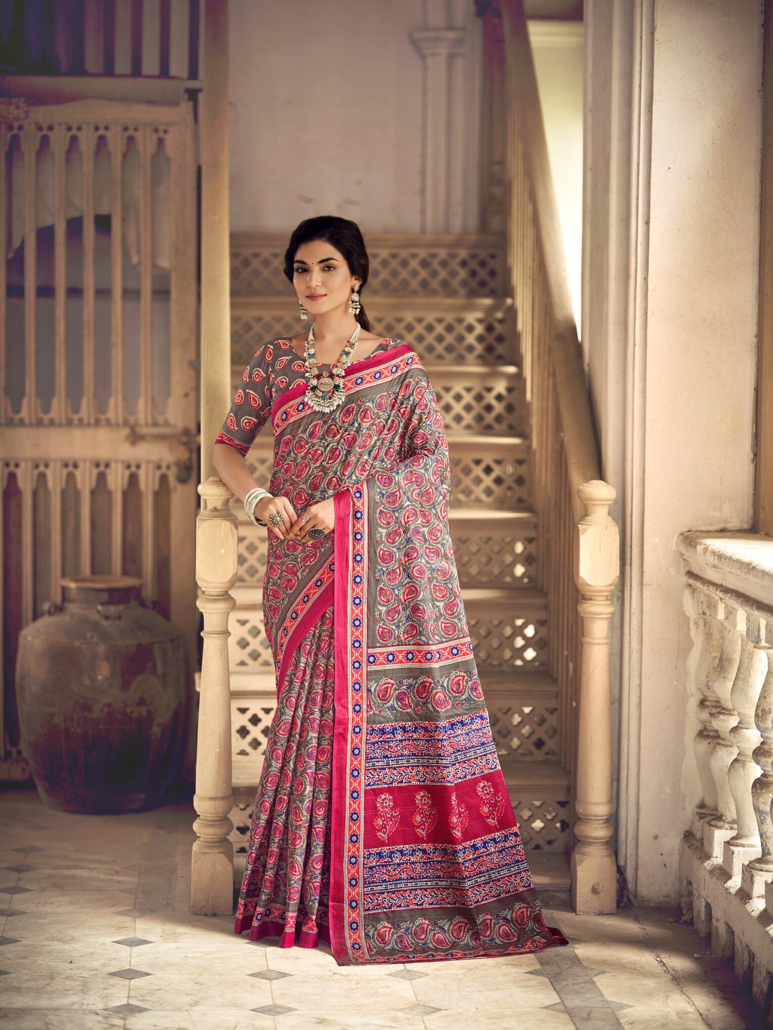 Pure Malai Cotton Ajrakh Saree