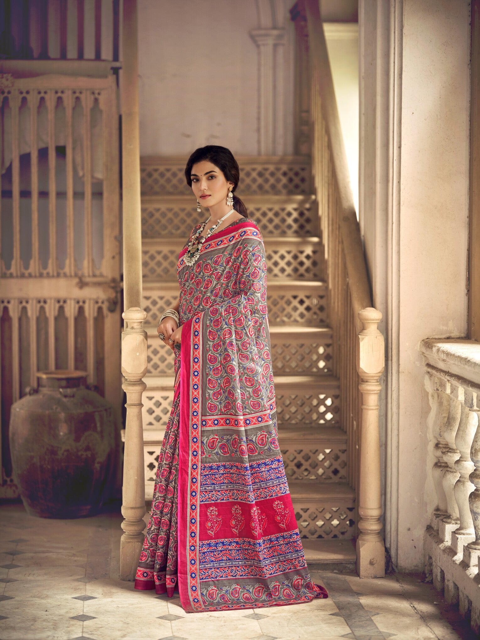 Pure Malai Cotton Ajrakh Saree