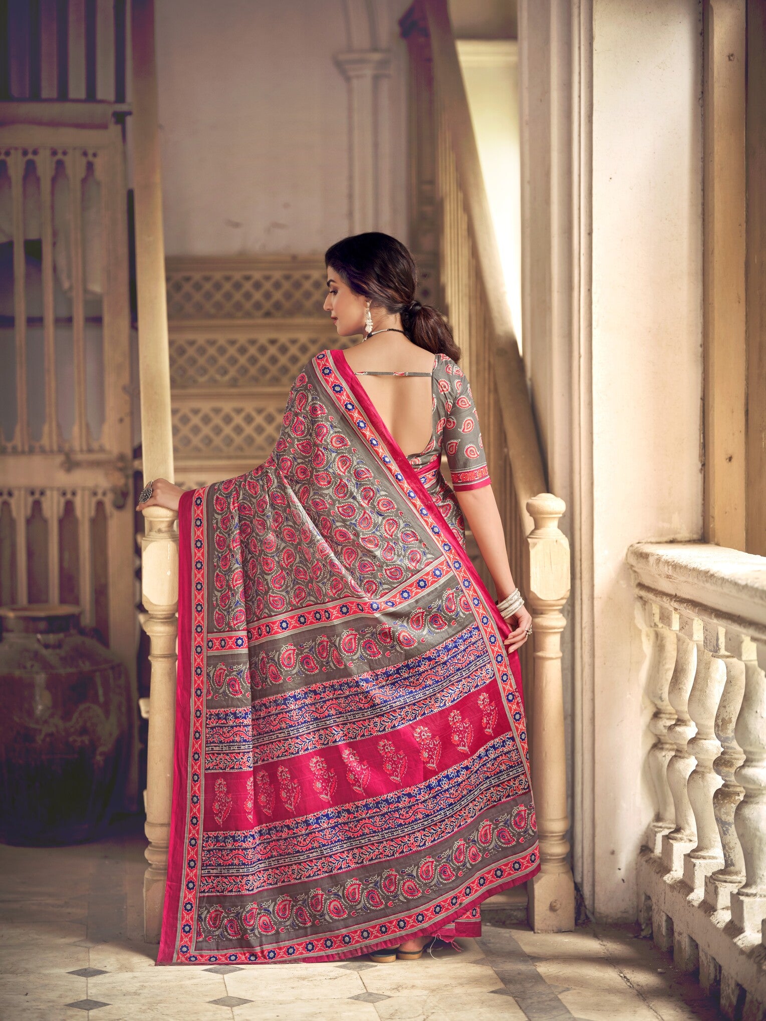 Pure Malai Cotton Ajrakh Saree