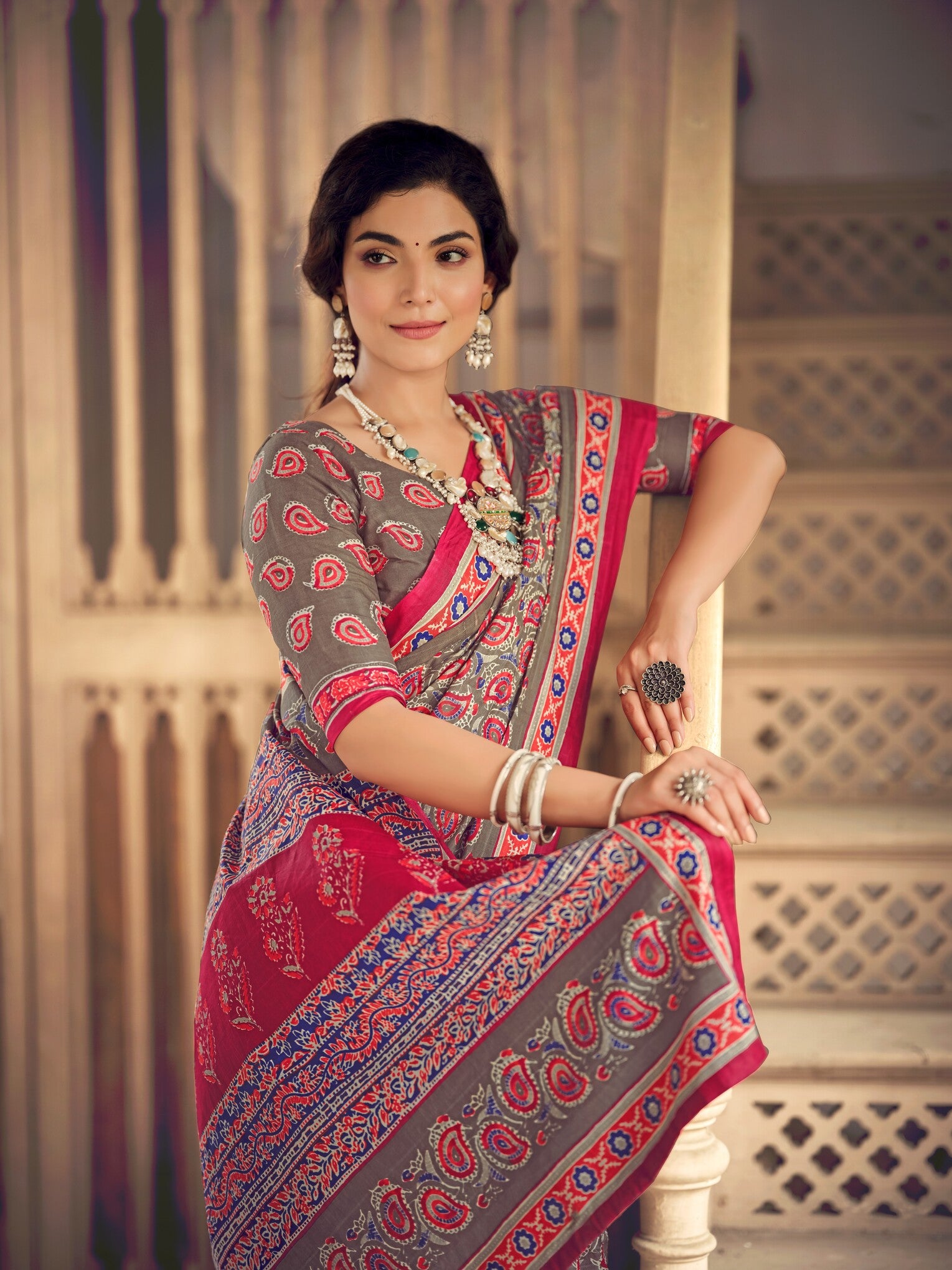 Pure Malai Cotton Ajrakh Saree
