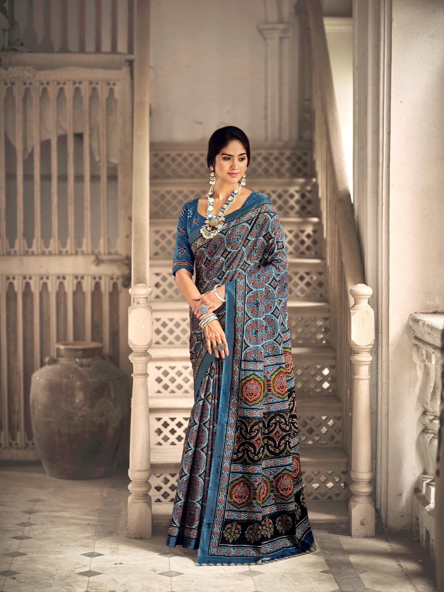Pure Malai Cotton Ajrakh Saree