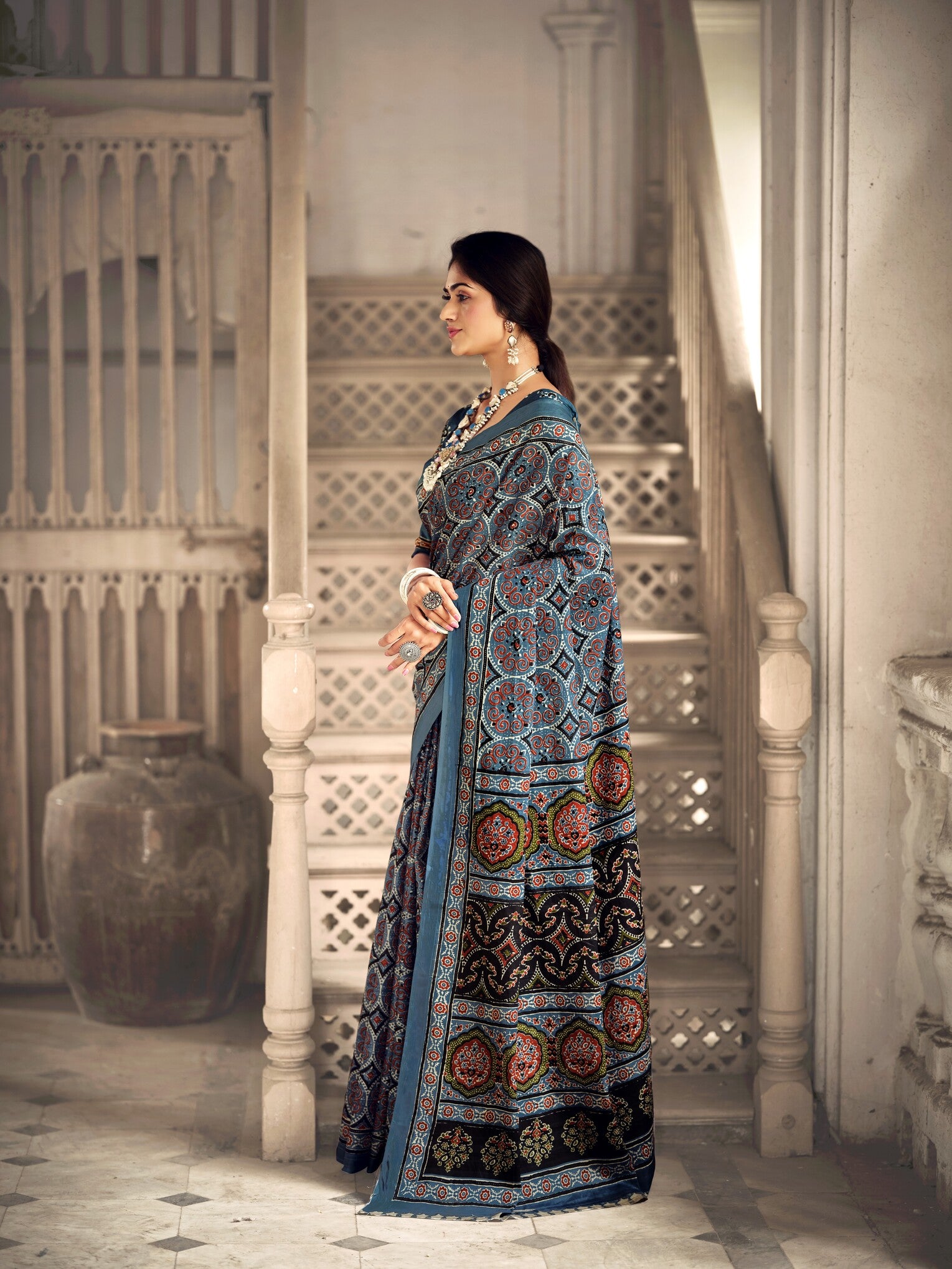 Pure Malai Cotton Ajrakh Saree