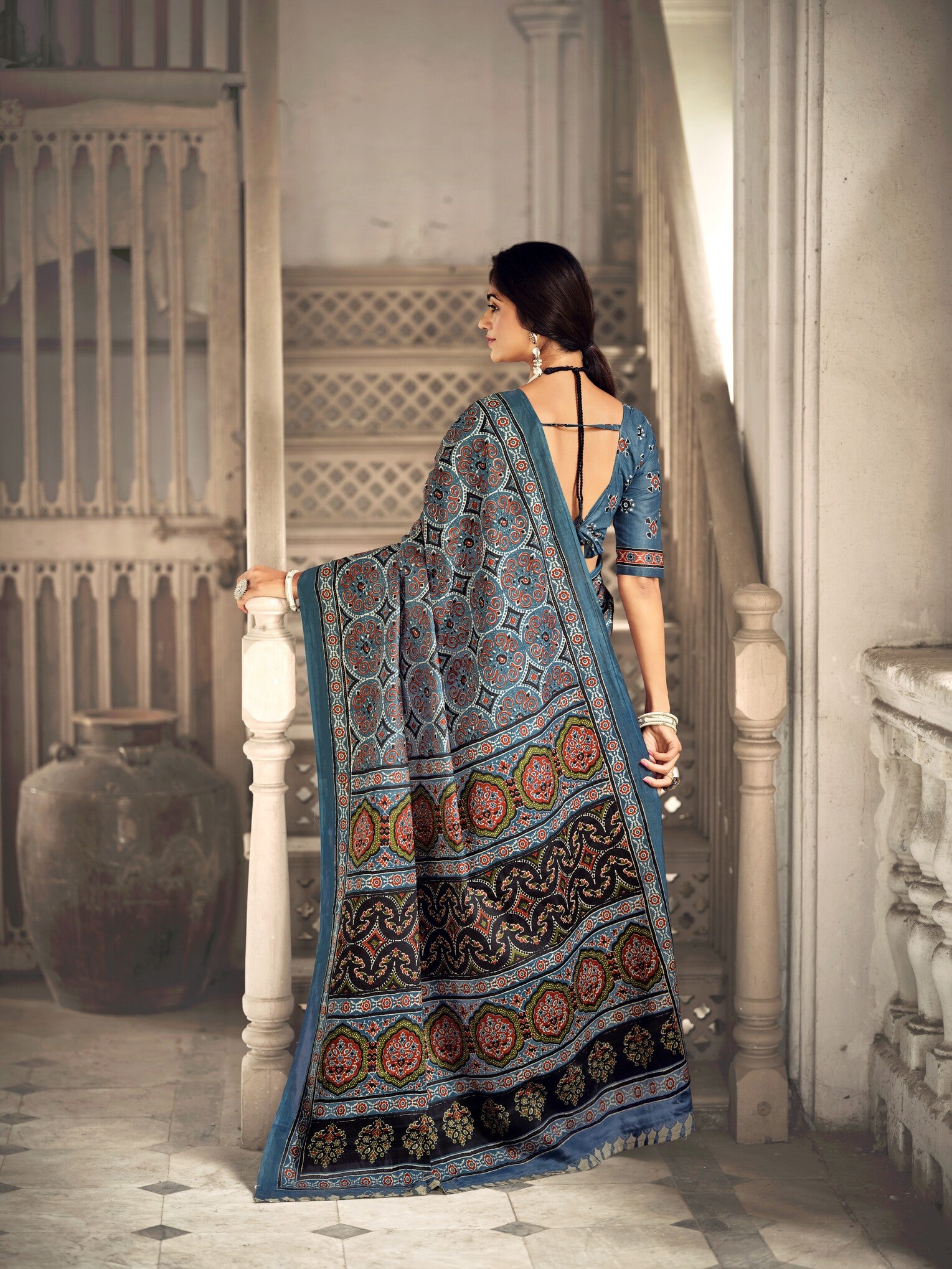 Pure Malai Cotton Ajrakh Saree