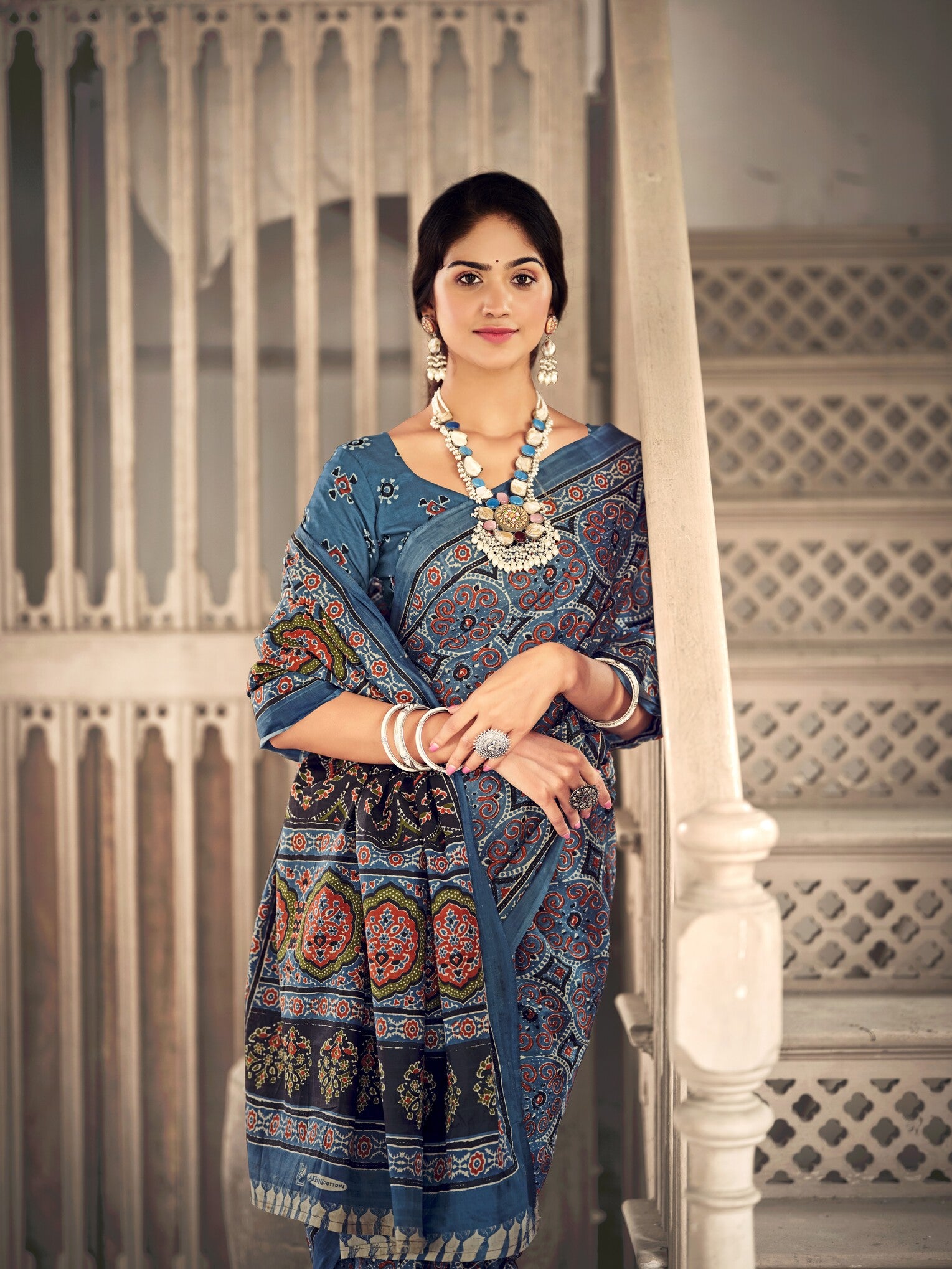Pure Malai Cotton Ajrakh Saree