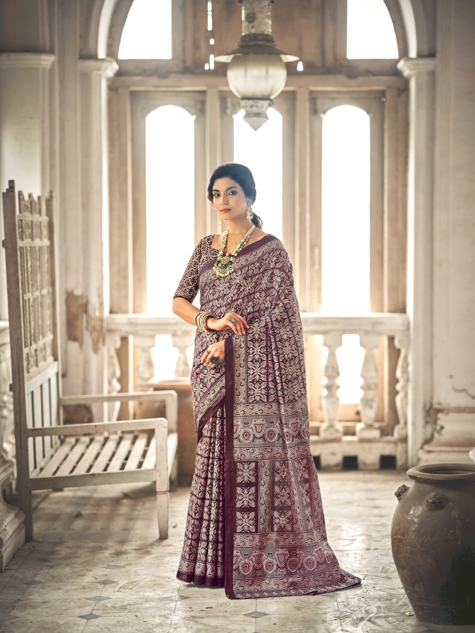 Pure Malai Cotton Ajrakh Saree