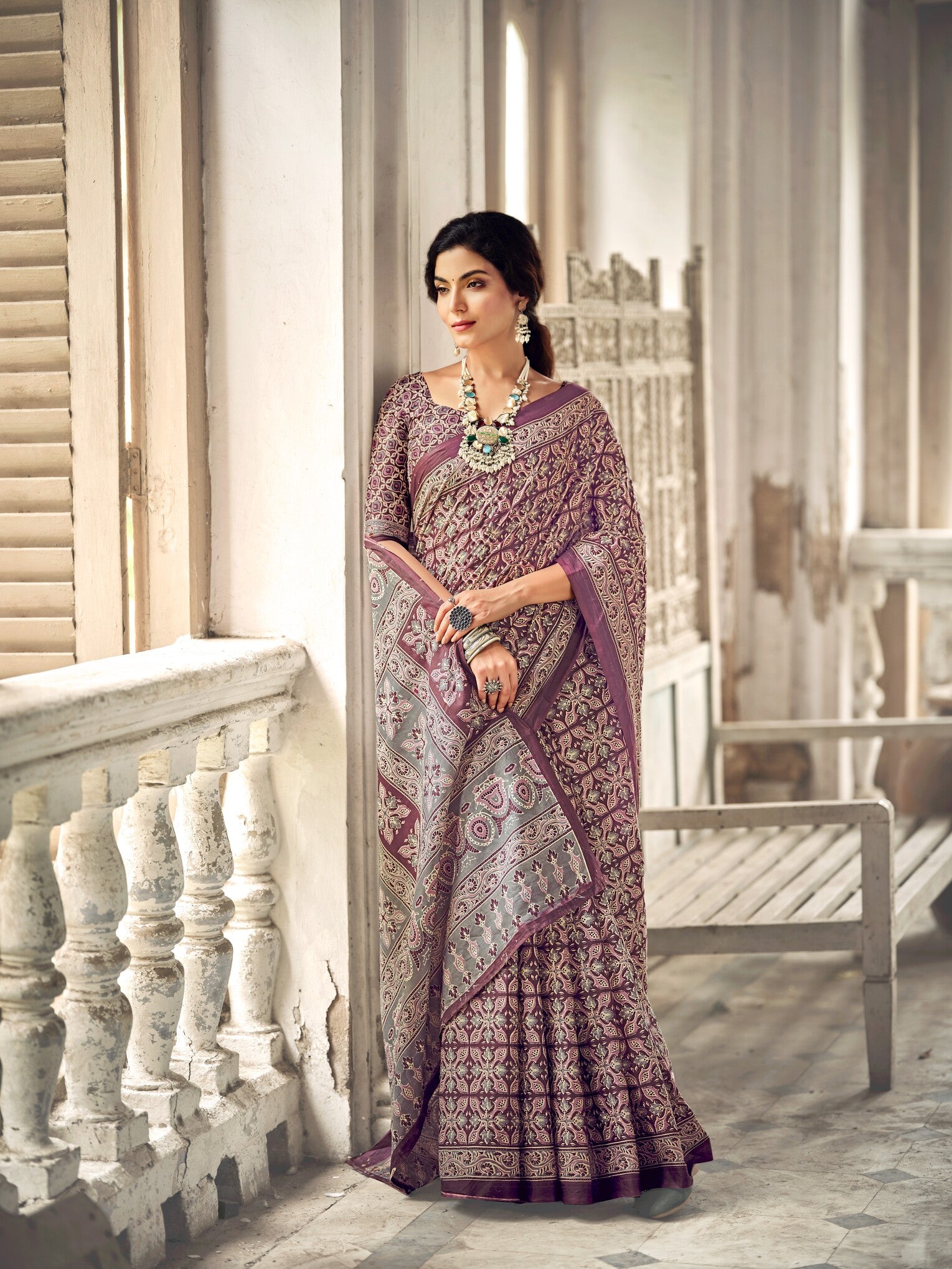 Pure Malai Cotton Ajrakh Saree