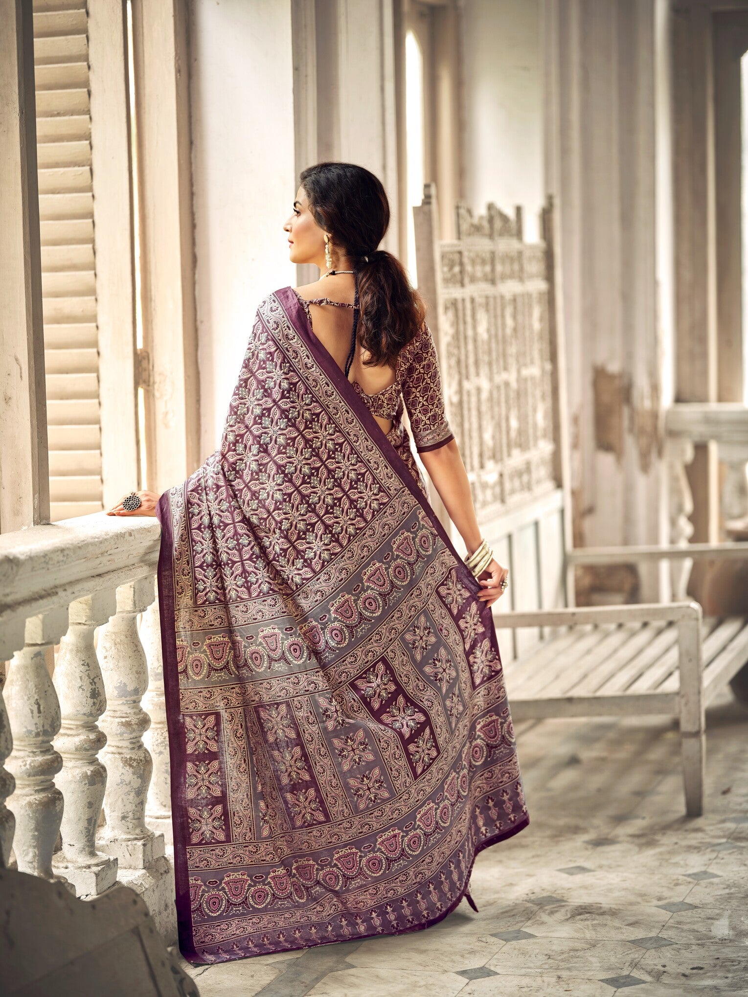 Pure Malai Cotton Ajrakh Saree