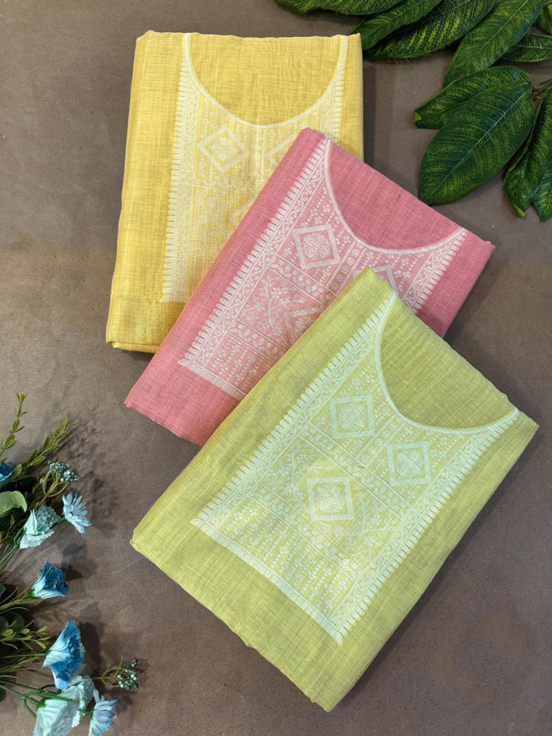 Harvest Gold Pure Soft Muga Cotton Weaving Work Unstitched Dress Material