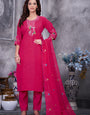 Pink Roman Silk Embroidery Thread With Hand Work Suit Set