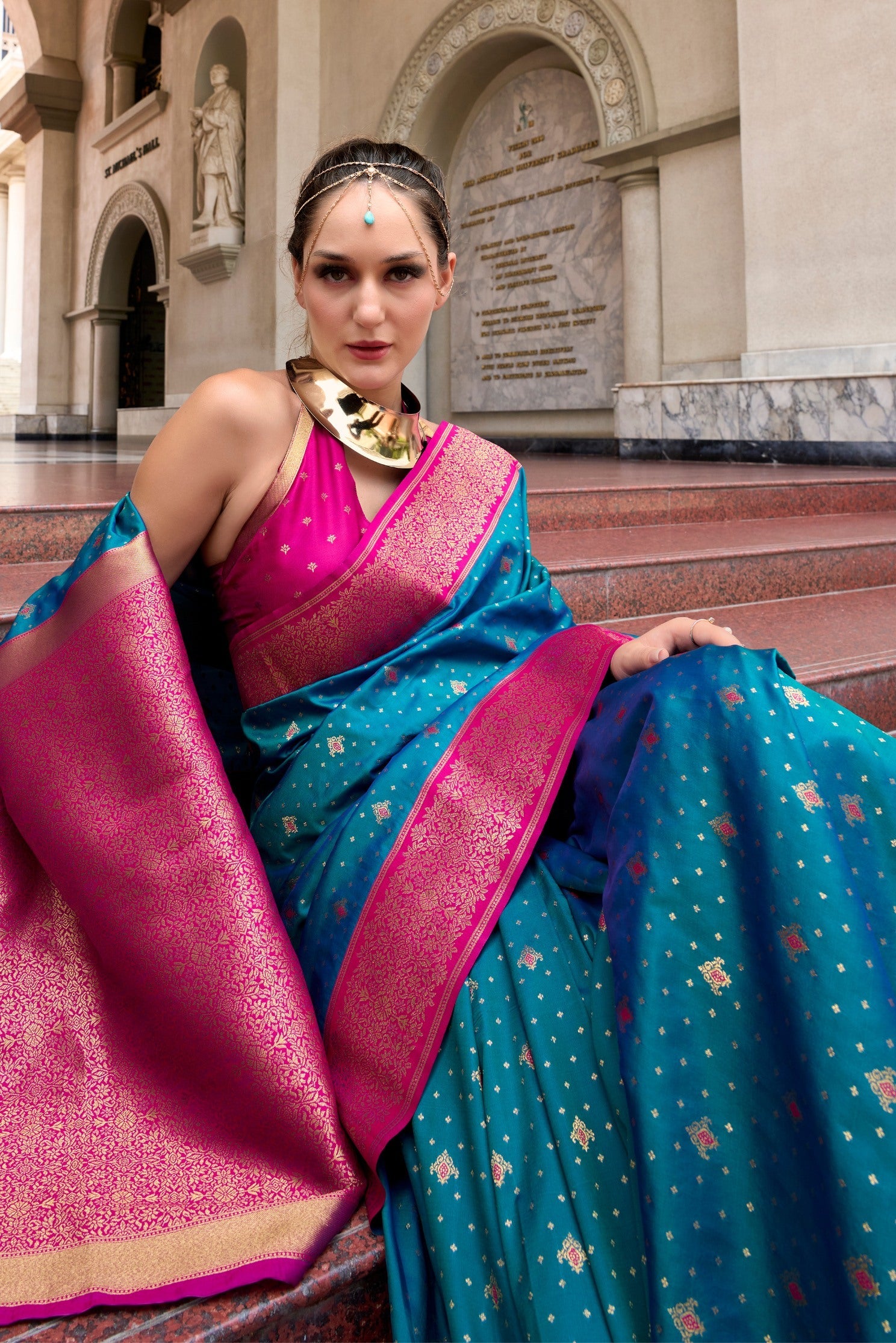 Apollo Blue Pure Soft Banarasi Silk Zari Woven Saree