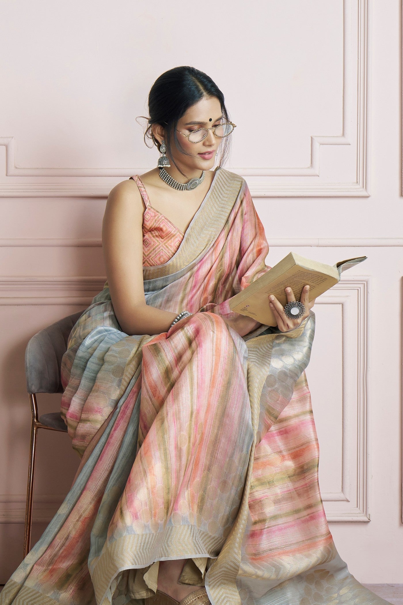 Kingfisher Multicolor Pure Khadi Silk Banarasi Handloom Saree