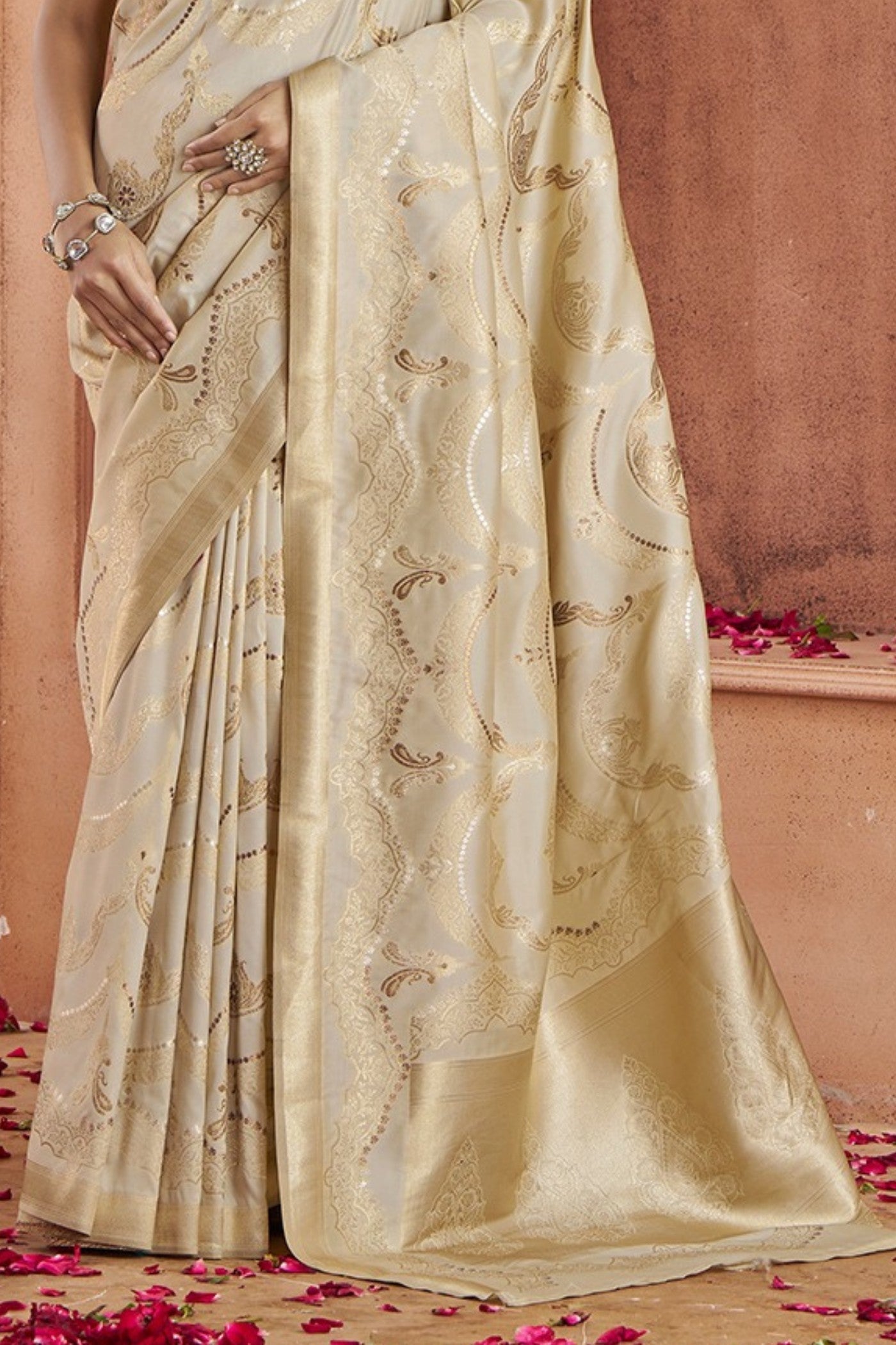Savitri Cream Pure Soft Banarasi Silk Woven Saree