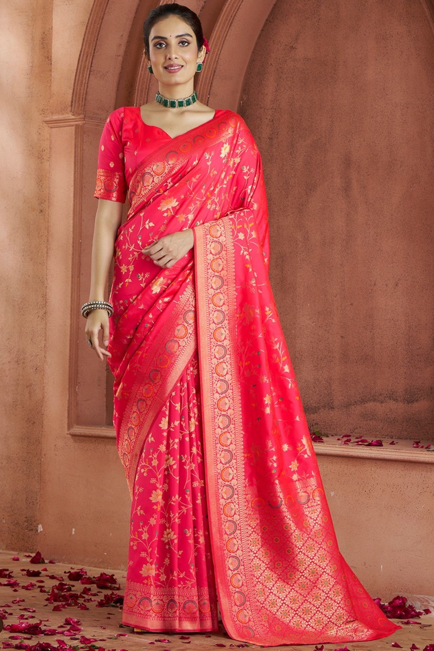 Savitri Pink Pure Soft Banarasi Silk Woven Saree