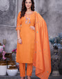 Orange Roman Silk Embroidery Thread With Hand Work Suit Set
