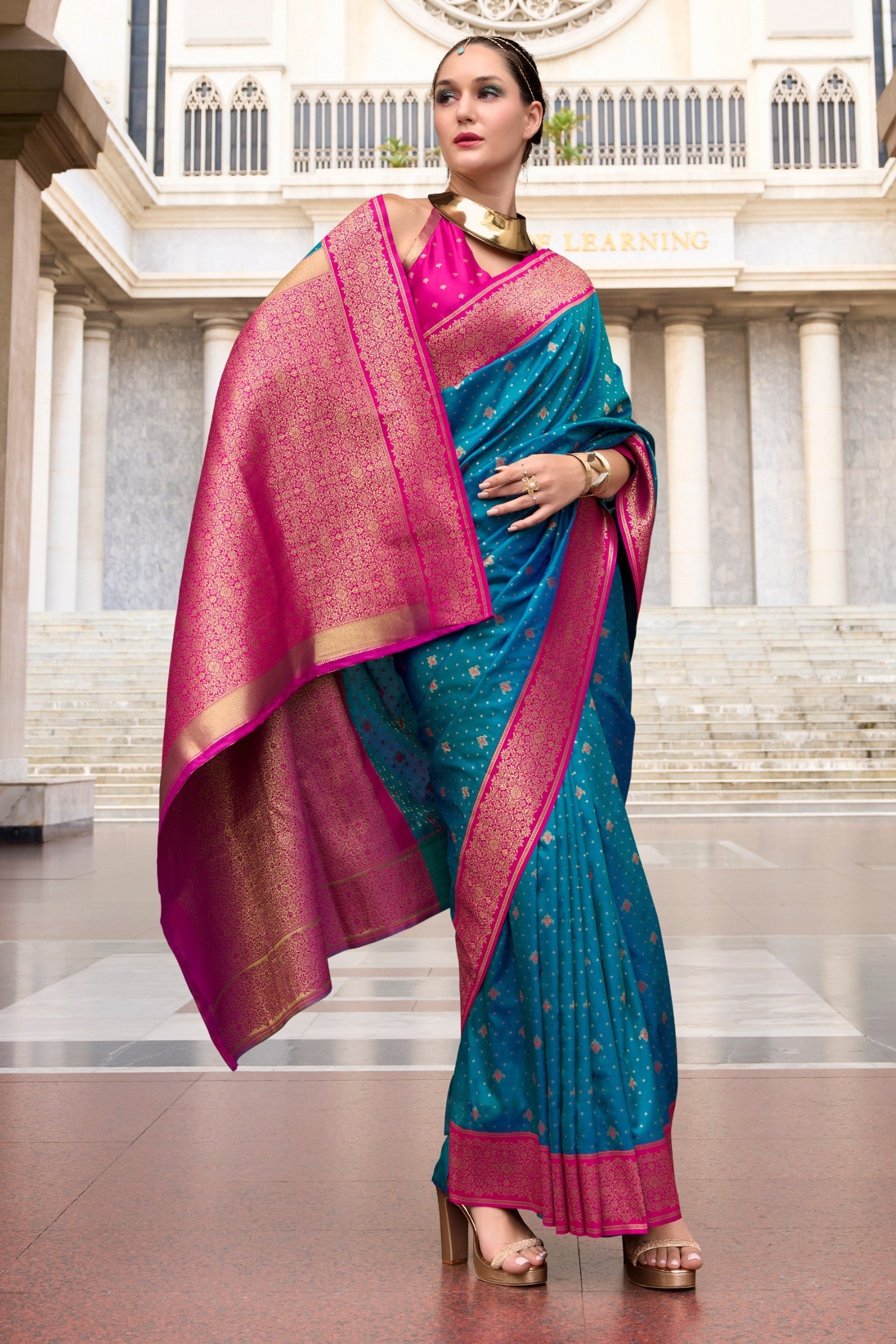 Apollo Blue Pure Soft Banarasi Silk Zari Woven Saree