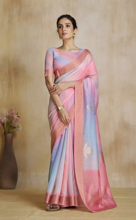 Watermelon Pink Fancy Modal Cotton Silk Printed Saree