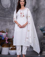 White Roman Silk Embroidery Thread With Hand Work Suit Set
