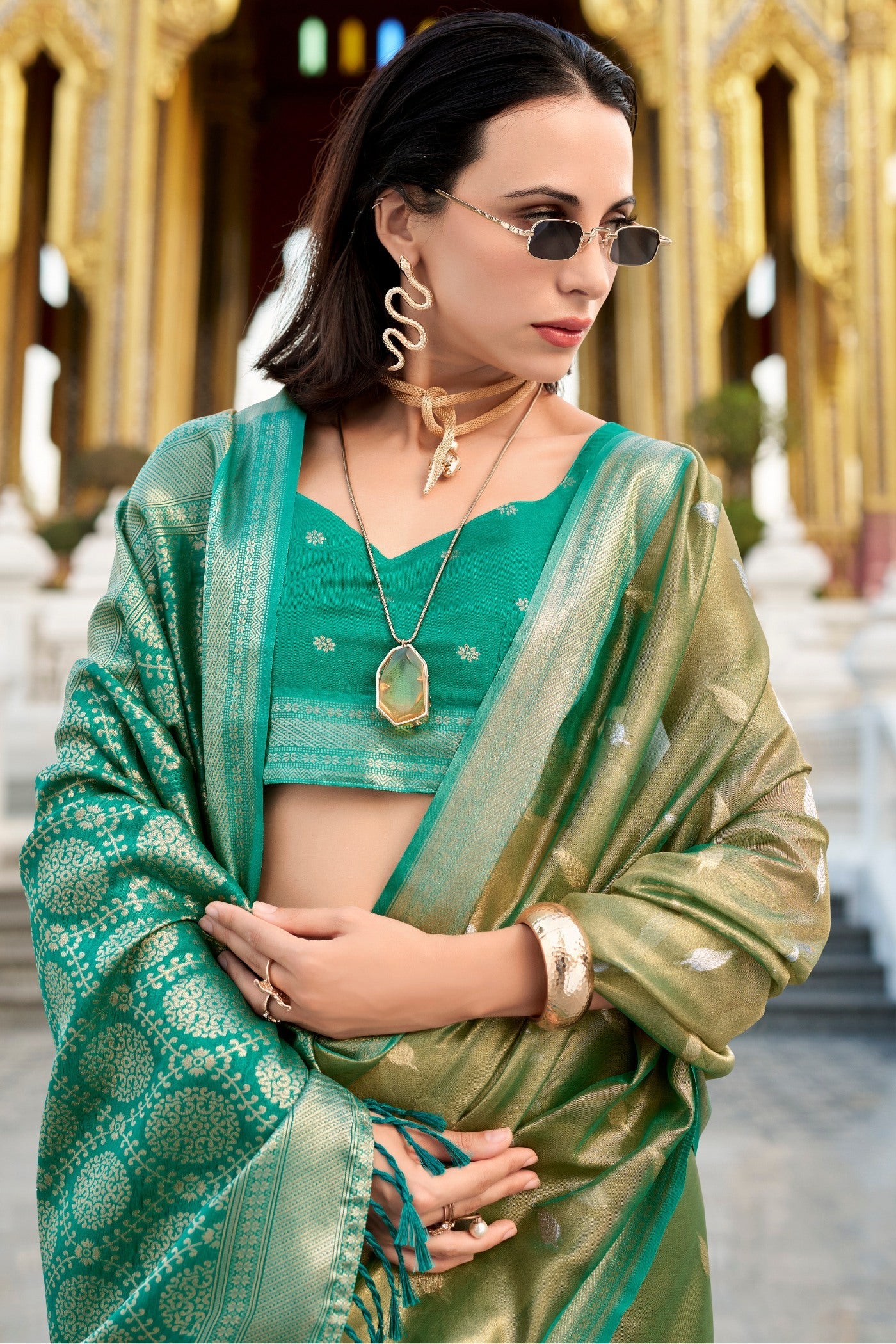 Royal Rama Tissues Silk Zari Booti Woven Saree