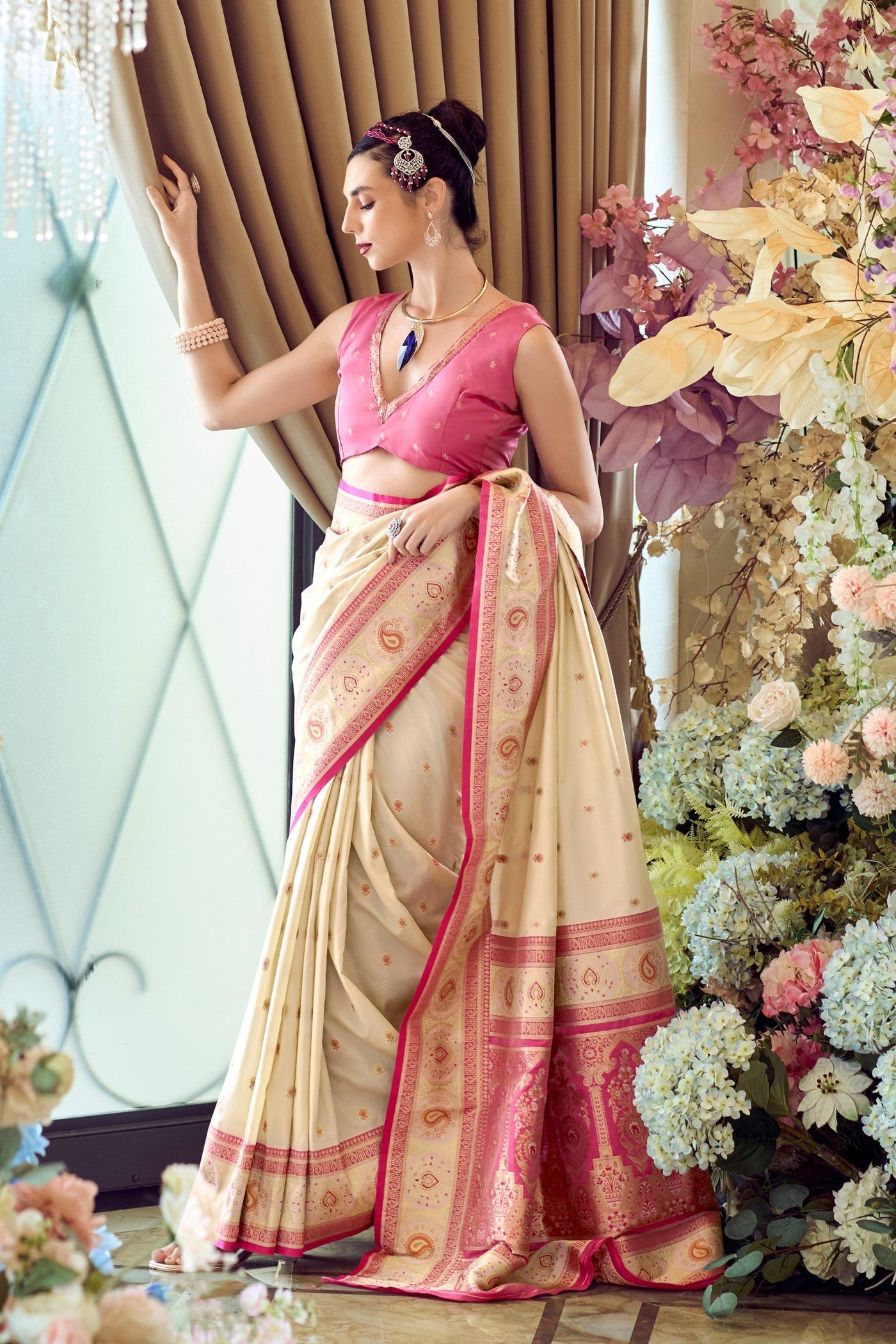 Apollo Cream Pure Soft Banarasi Silk Zari Woven Saree