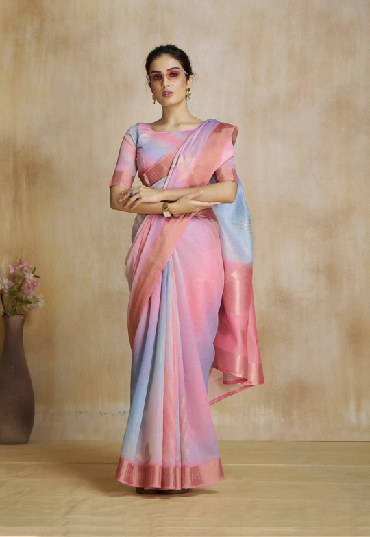 Watermelon Pink Fancy Modal Cotton Silk Printed Saree