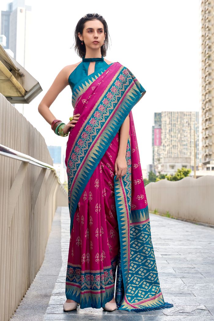 Qutub Minar Wine Pure Soft Banarasi Silk Ikkat Weaving Saree