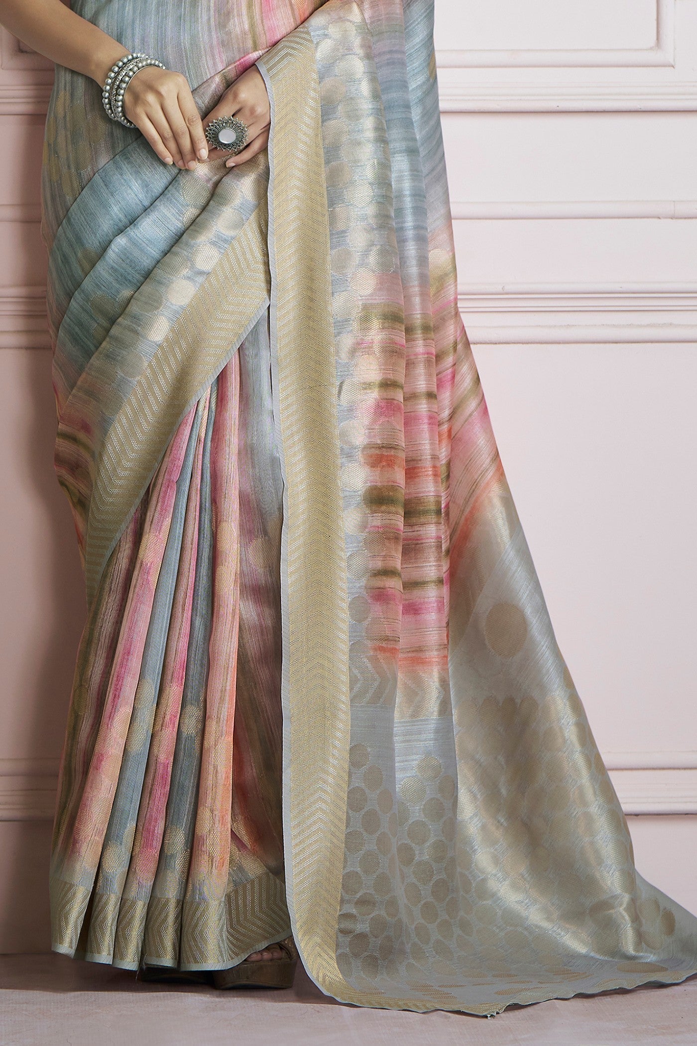 Kingfisher Multicolor Pure Khadi Silk Banarasi Handloom Saree