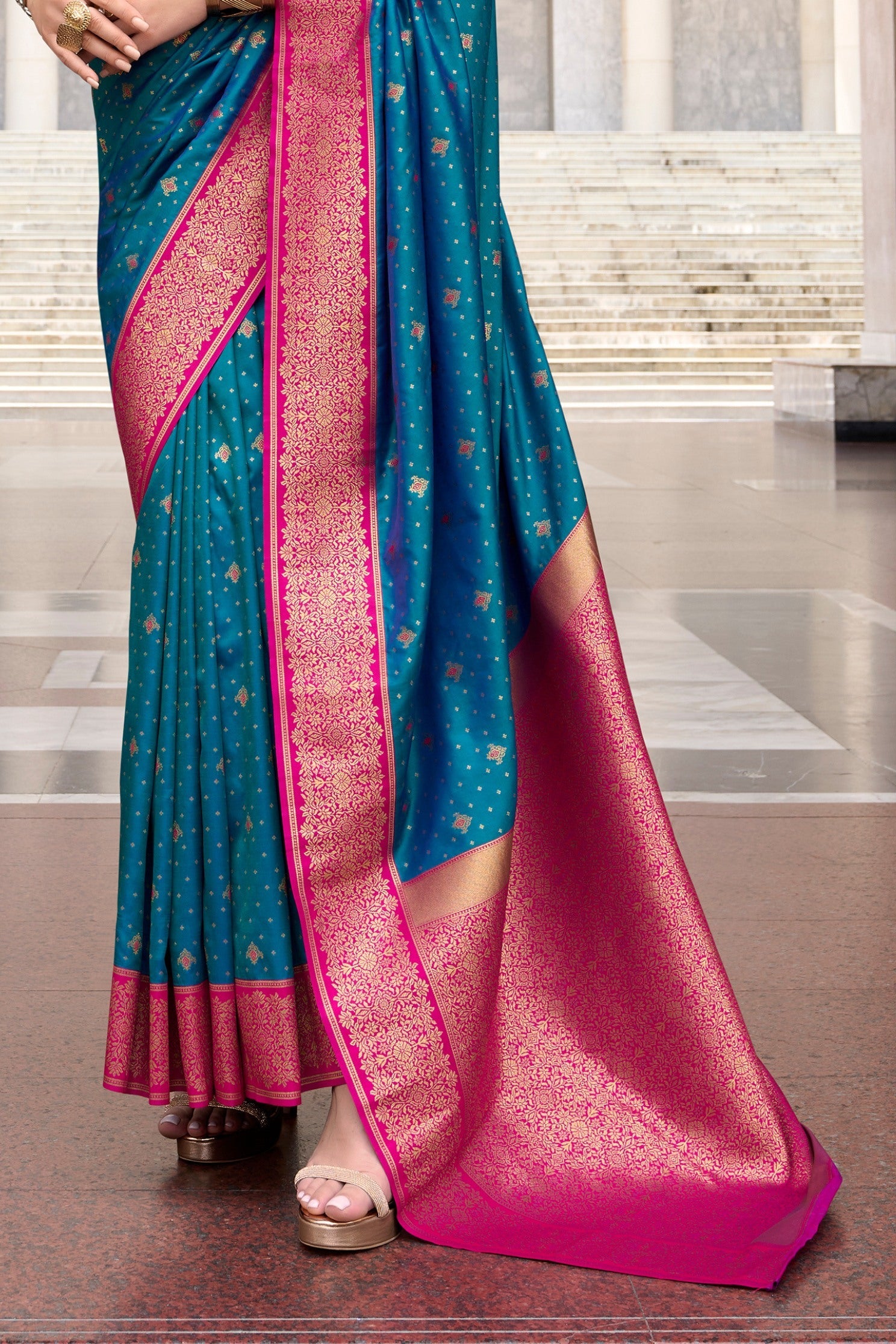 Apollo Blue Pure Soft Banarasi Silk Zari Woven Saree