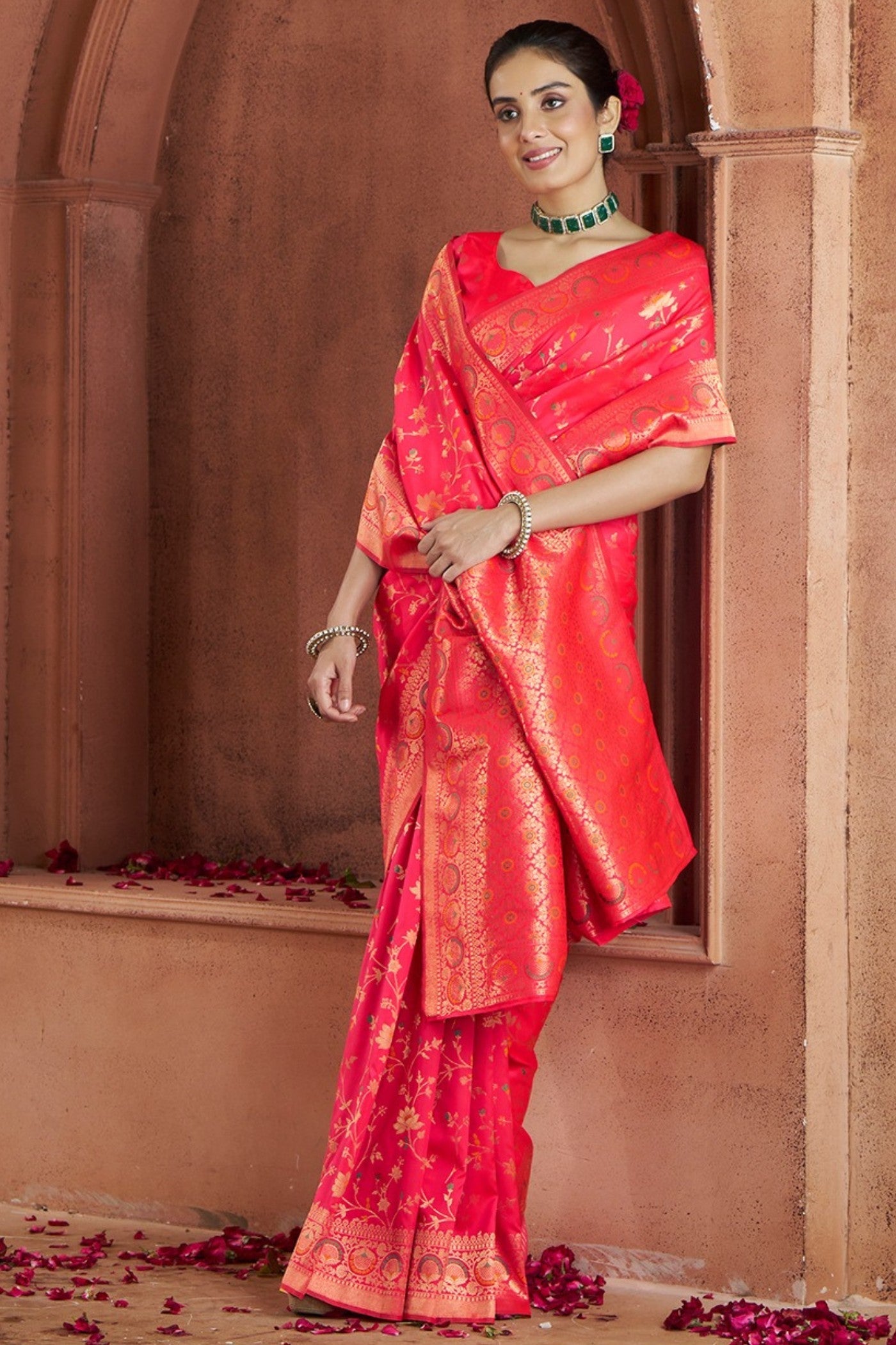 Savitri Pink Pure Soft Banarasi Silk Woven Saree