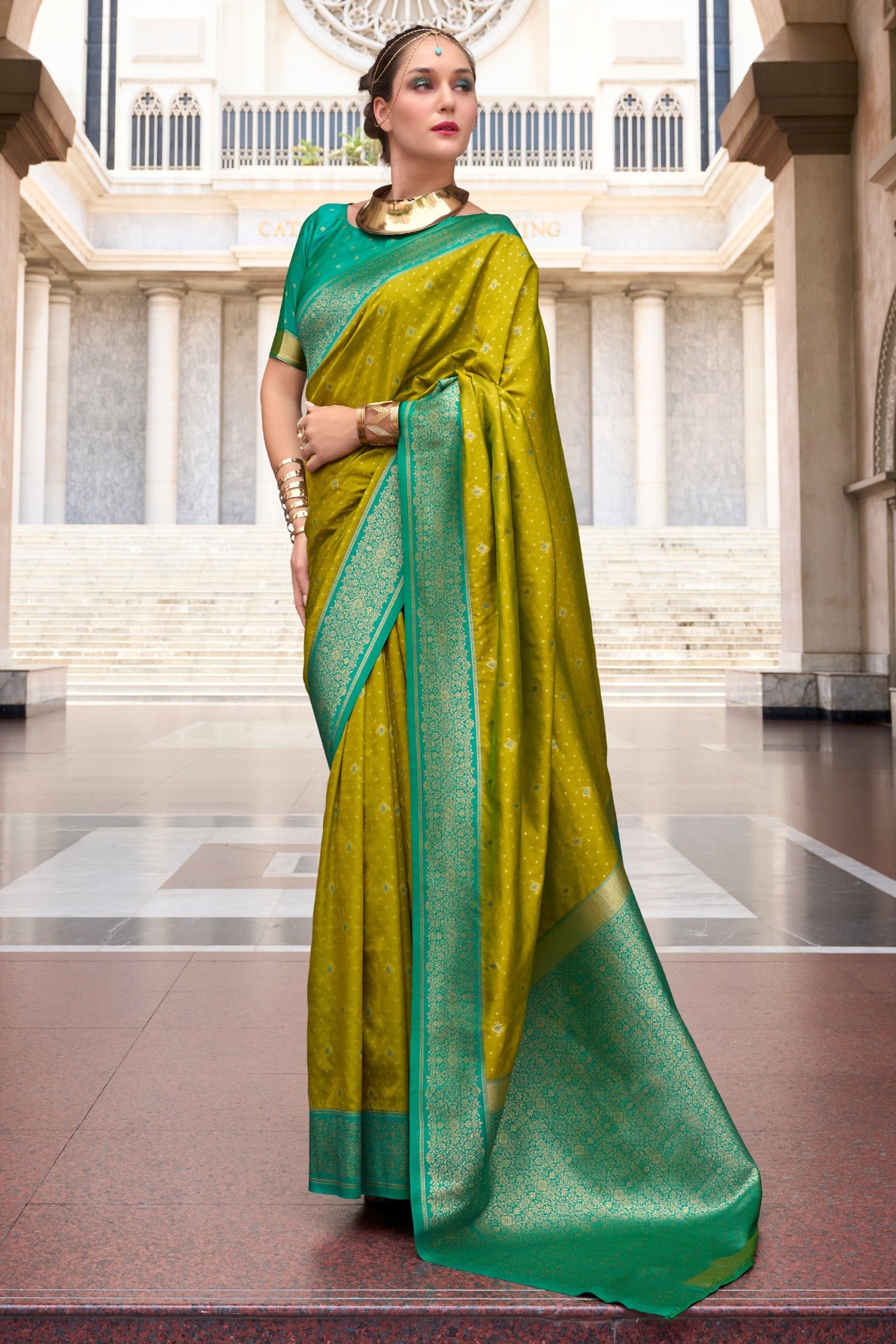 Apollo Mendi  Pure Soft Banarasi Silk Zari Woven Saree