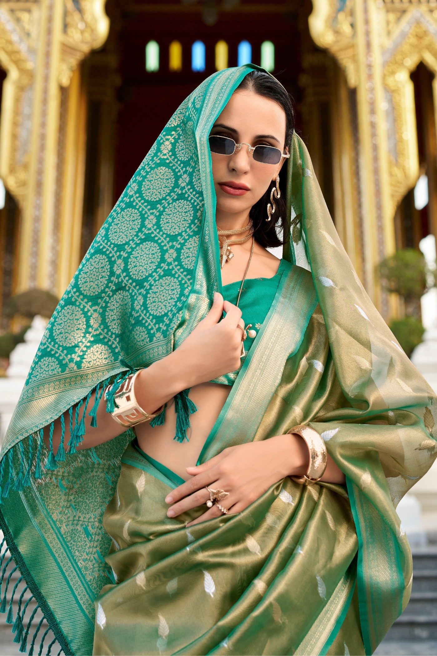 Royal Rama Tissues Silk Zari Booti Woven Saree