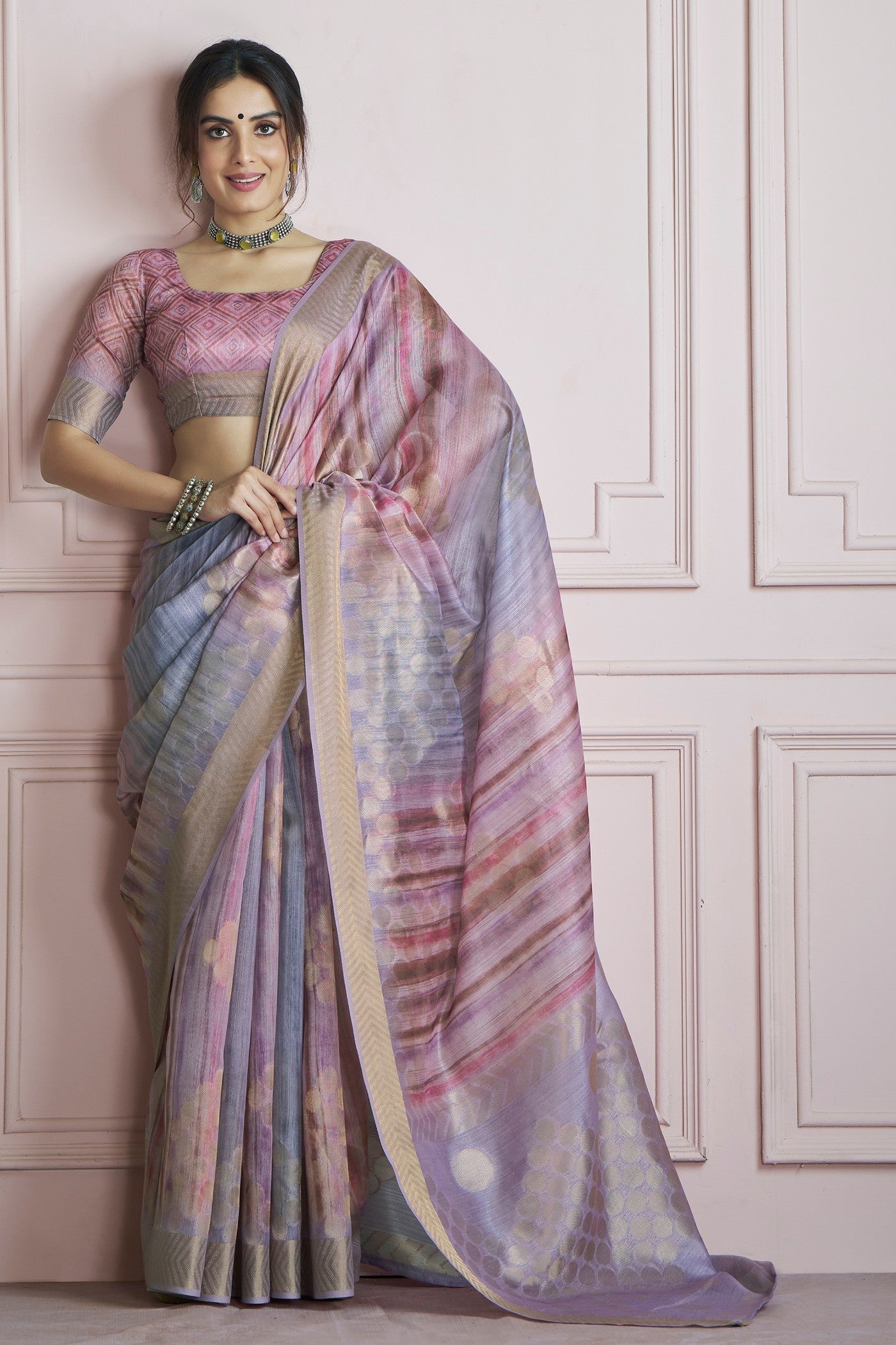 Kingfisher Lavender Grey Pure Khadi Silk Banarasi Handloom Saree