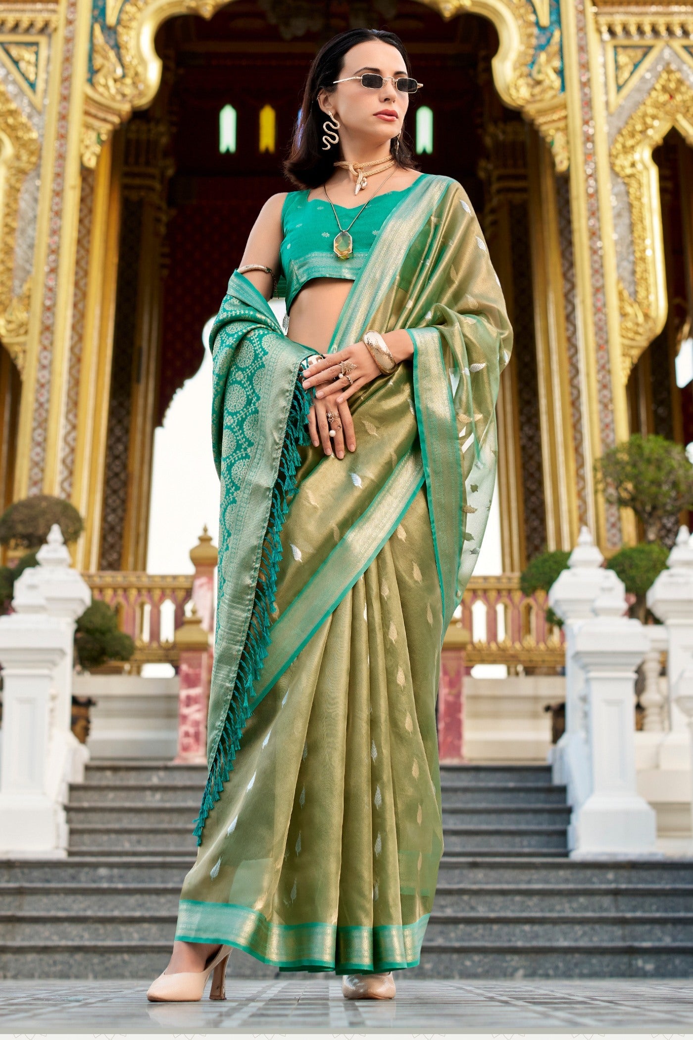 Royal Rama Tissues Silk Zari Booti Woven Saree