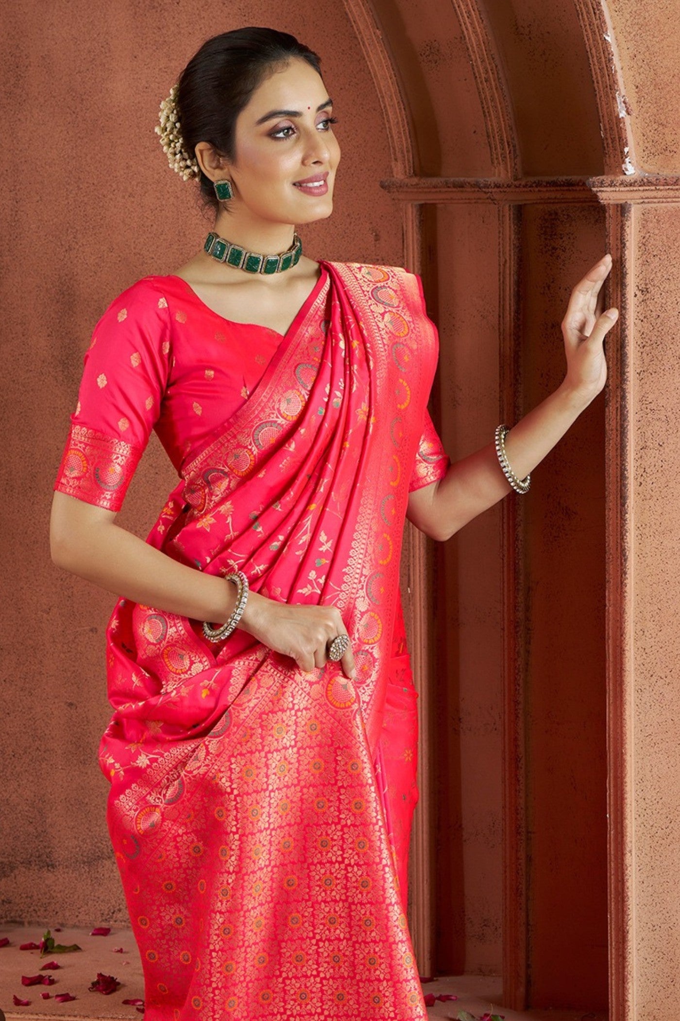 Savitri Pink Pure Soft Banarasi Silk Woven Saree