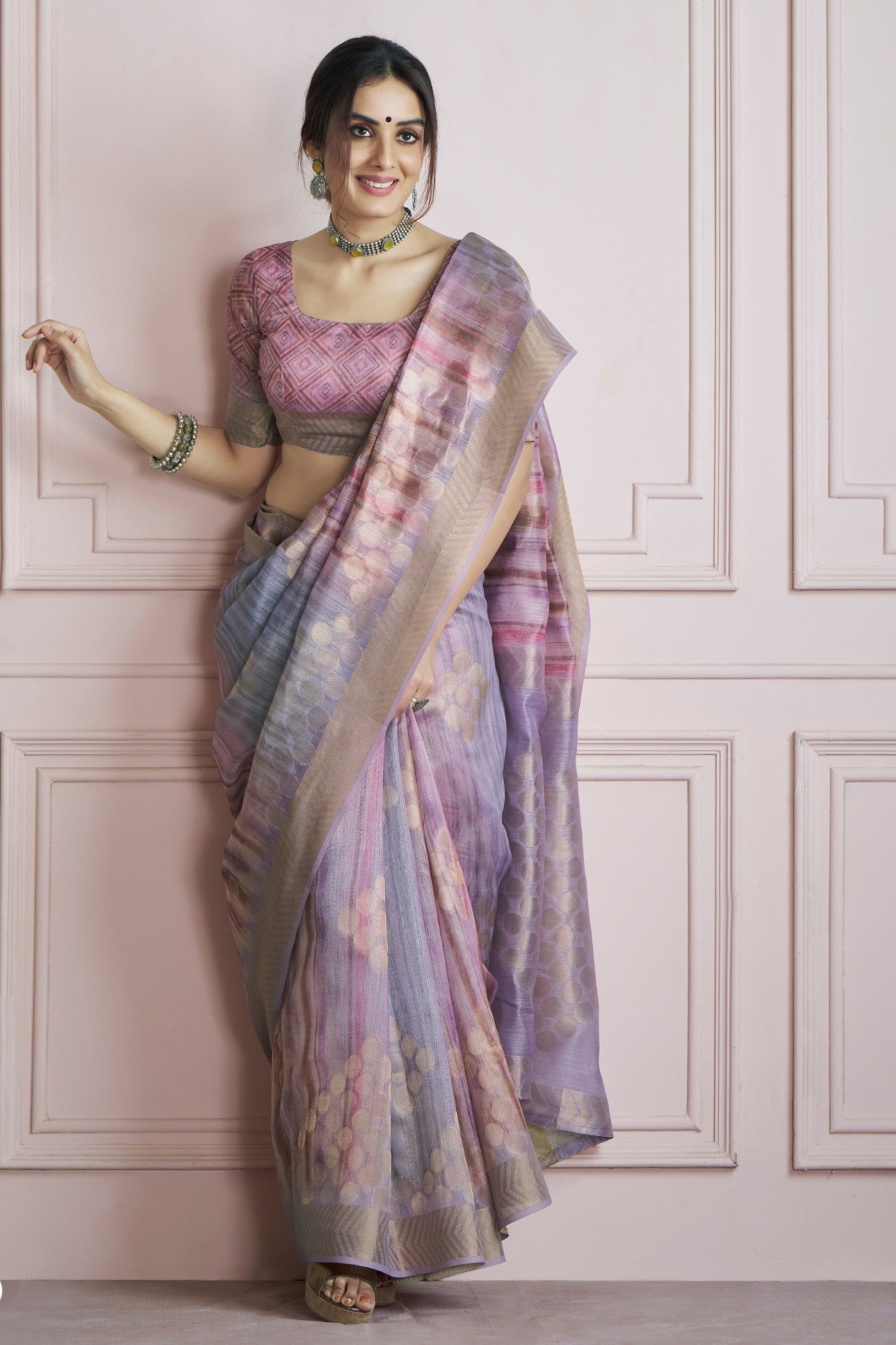 Kingfisher Lavender Grey Pure Khadi Silk Banarasi Handloom Saree