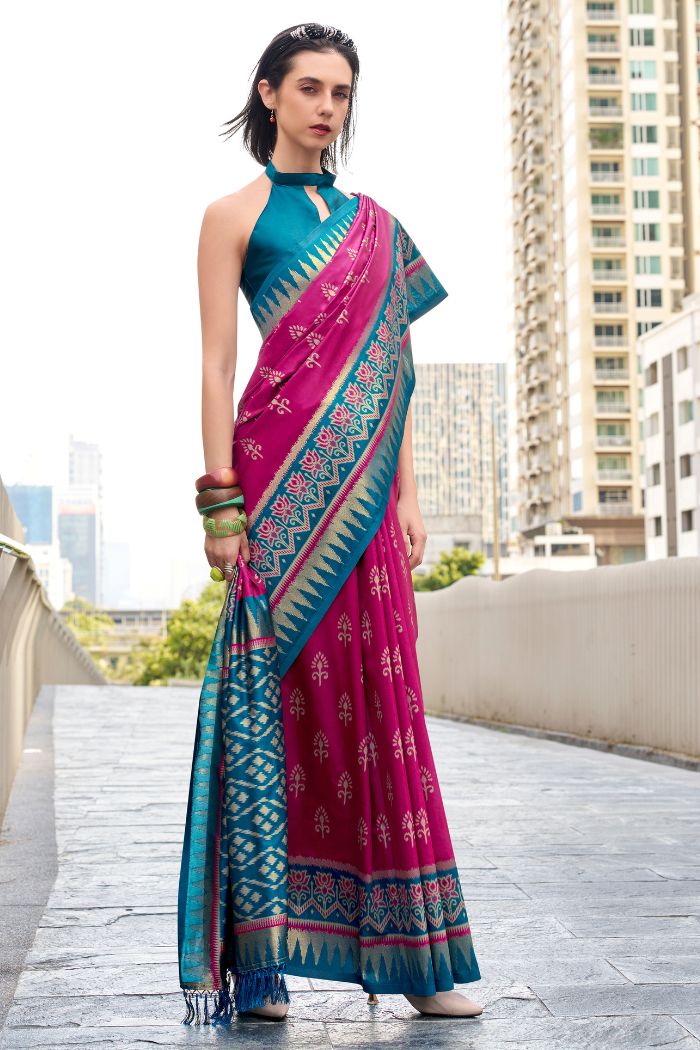 Qutub Minar Wine Pure Soft Banarasi Silk Ikkat Weaving Saree