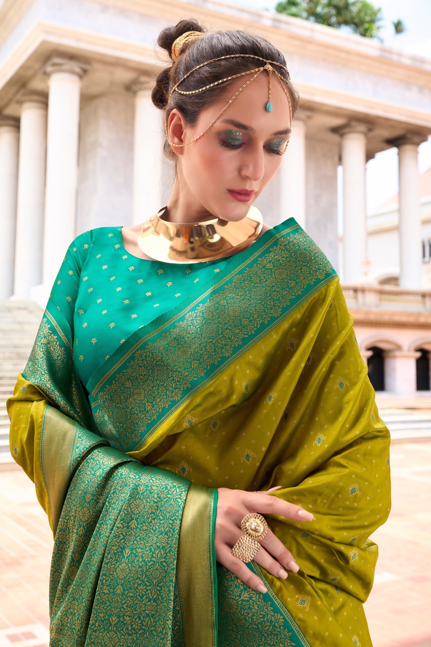 Apollo Mendi  Pure Soft Banarasi Silk Zari Woven Saree